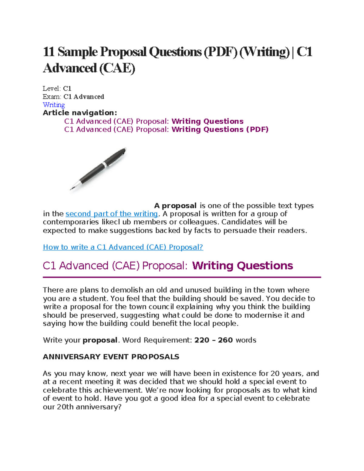 11 Sample Proposal Questions for C1 Advanced (CAE) Writing - Studocu