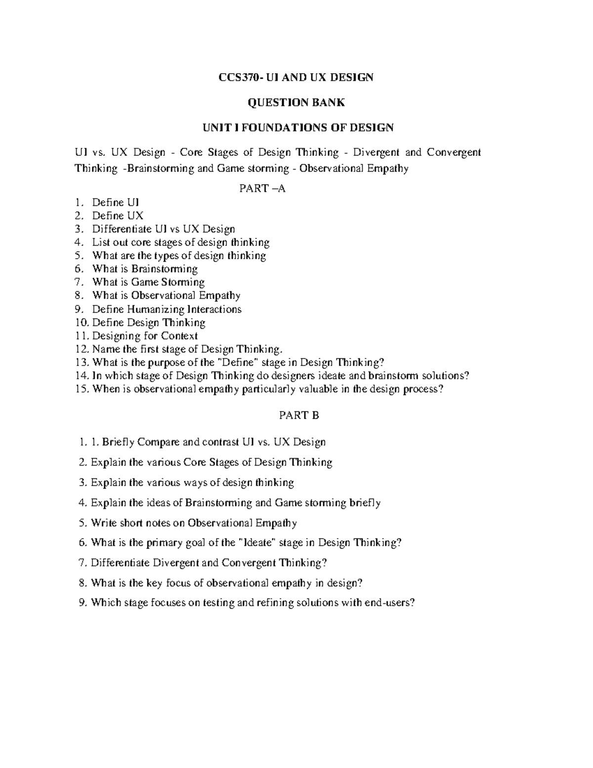 CCS370 - UI & UX Design Question Bank: Comprehensive Unit Notes - Studocu