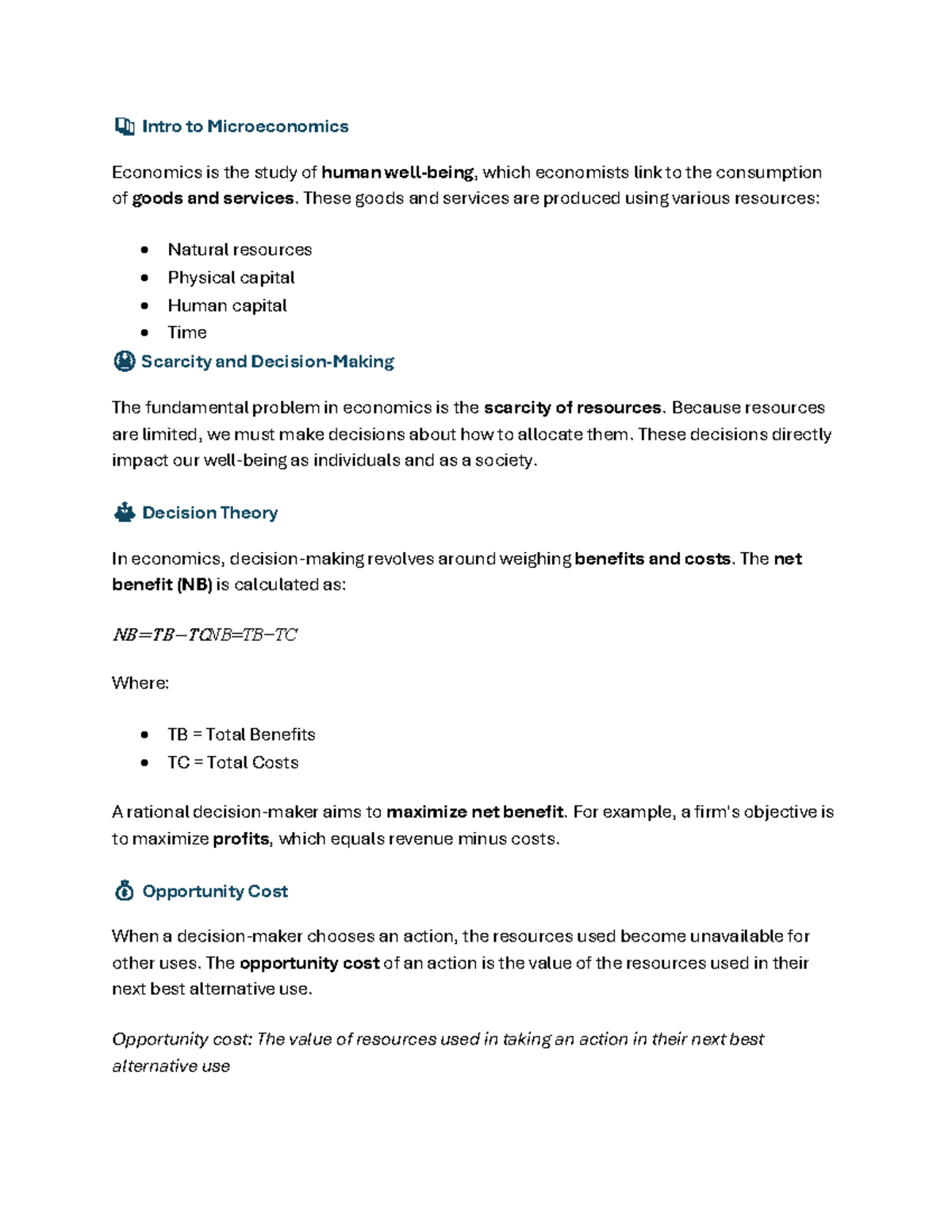 Intro to Microeconomics: Lecture 1 Notes on Key Concepts - Studocu