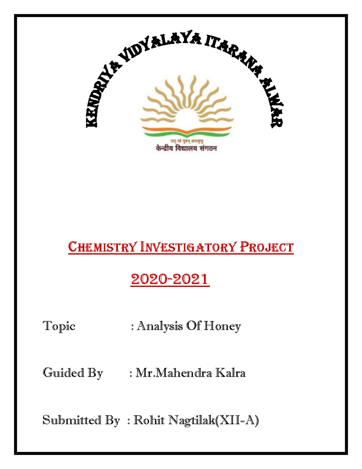 Investigatory project Analysis OF Honey compressed - CHEMISTRY ...