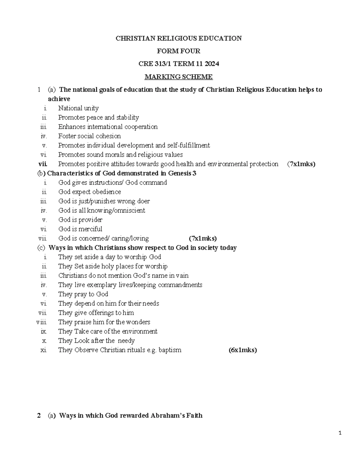 Chemistry KCSE 2024 Paper 2 Marking Scheme Analysis and Guidelines ...