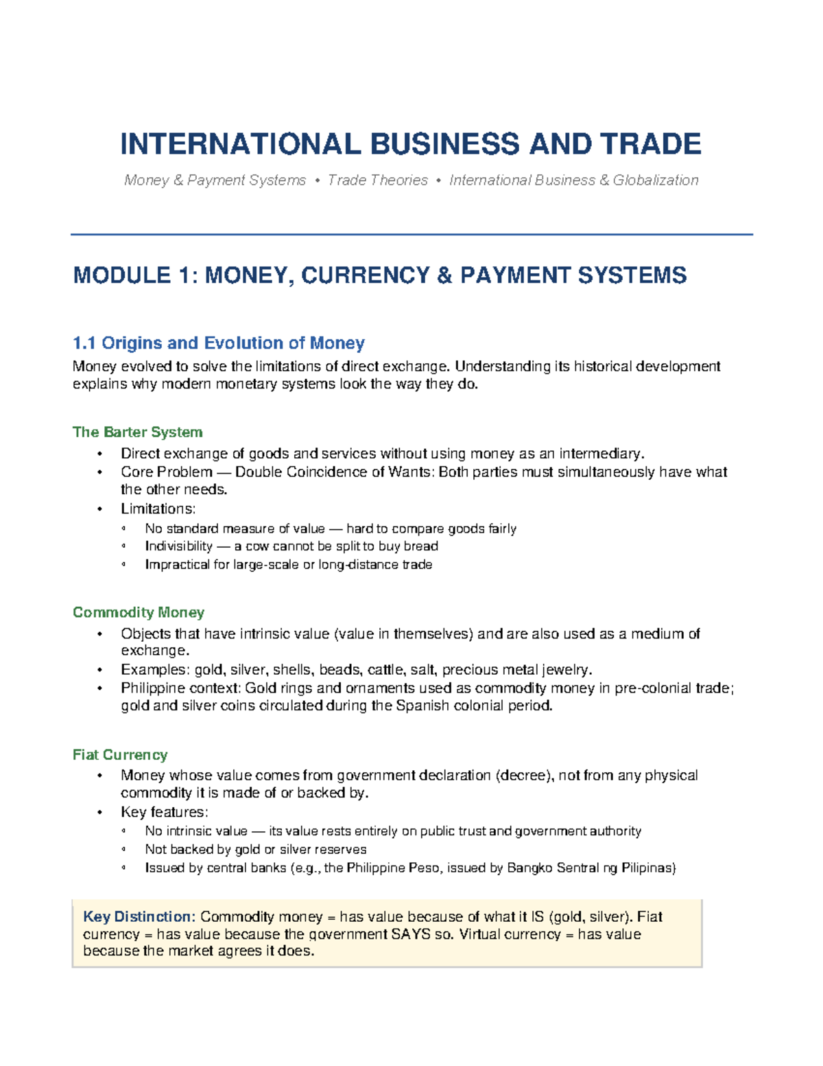 International Business and Trade Reviewer (Module 1 & 3) - Studocu