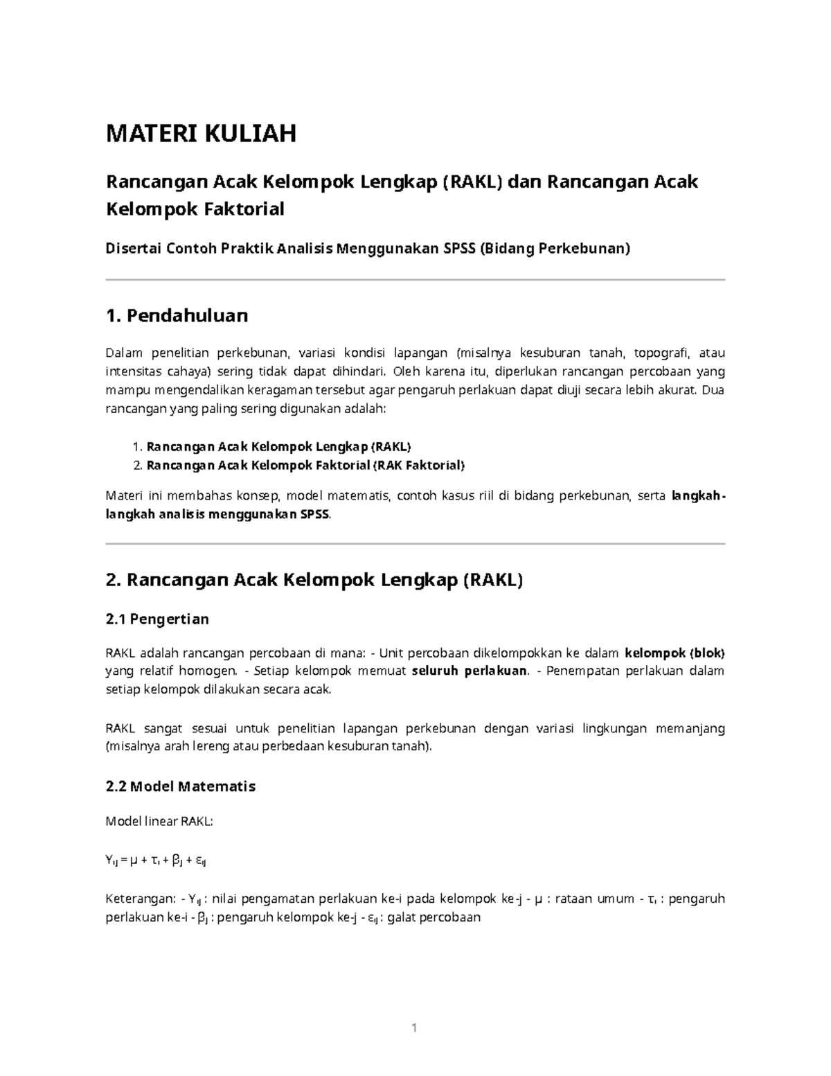 Materi Kuliah RAKL dan RAK Faktorial dengan Praktik SPSS - Studocu
