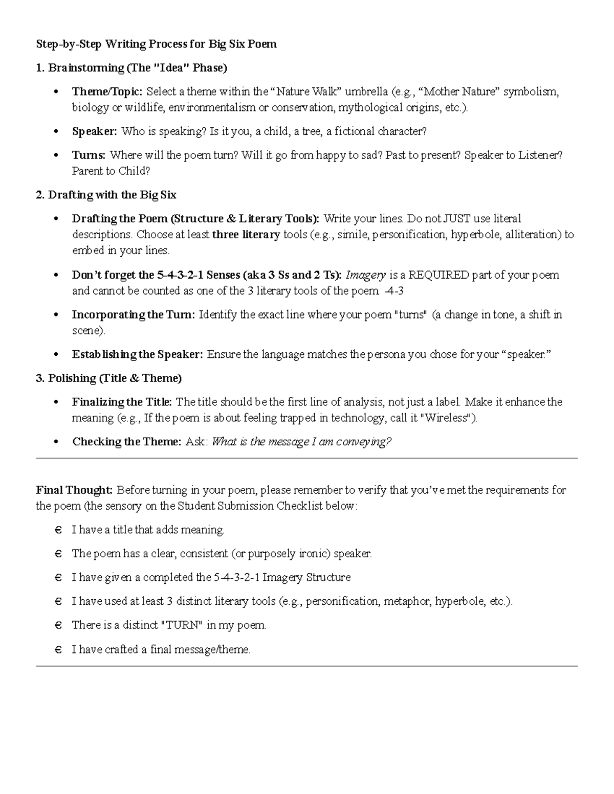 Step-by-Step Guide for Writing the Big Six Poem - Studocu