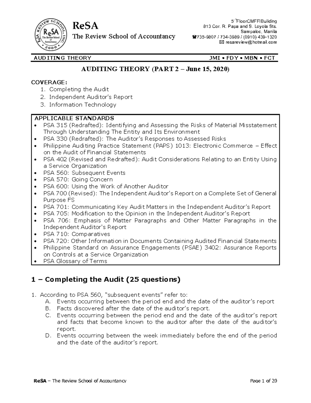Auditing Theory P2: Completing the Audit and Auditor's Reports - Studocu
