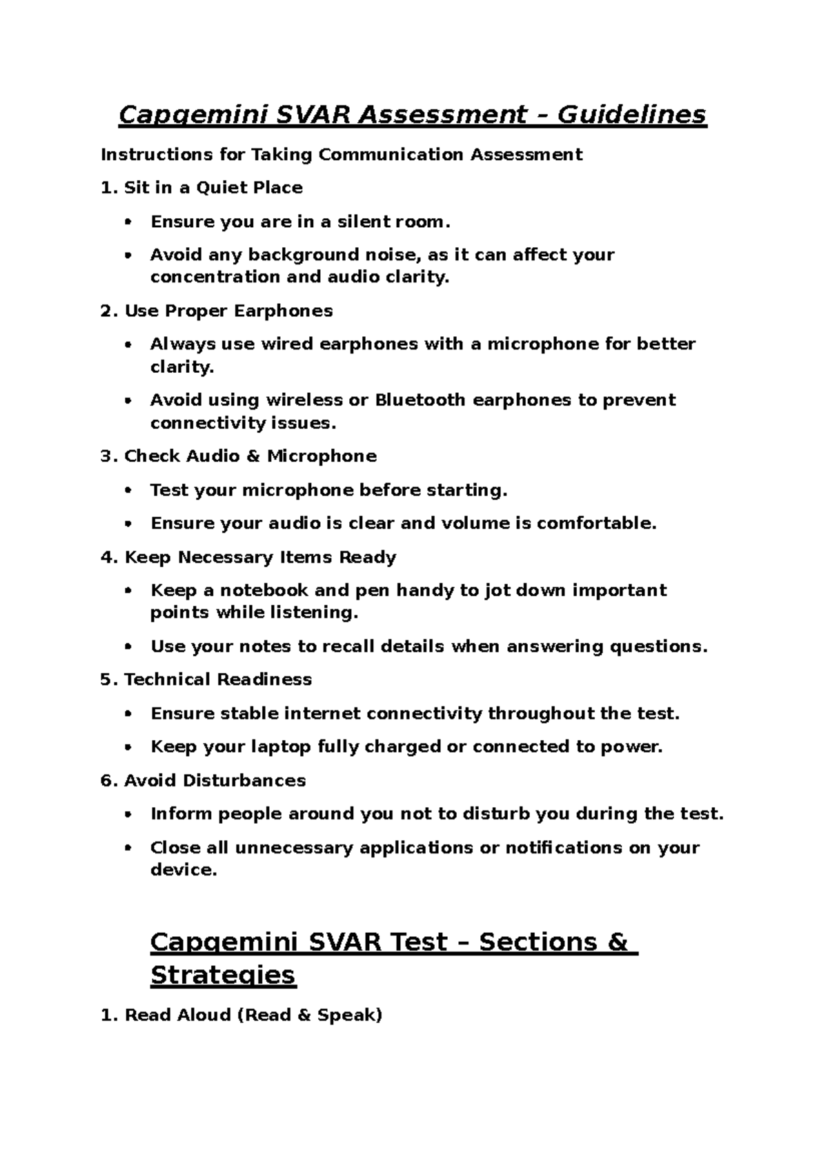 Capgemini SVAR Assessment Guidelines: Communication Test Prep - Studocu