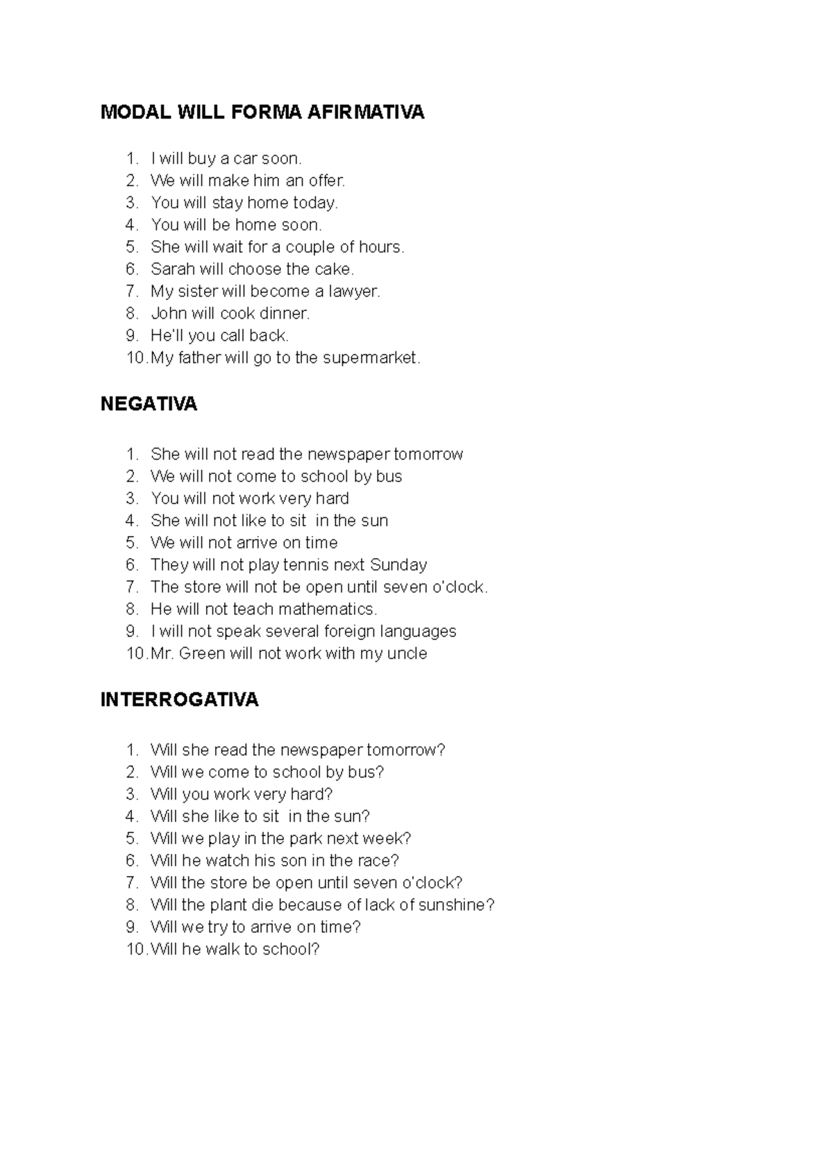 Modal Will Structures: Affirmative, Negative, & Interrogative Forms ...