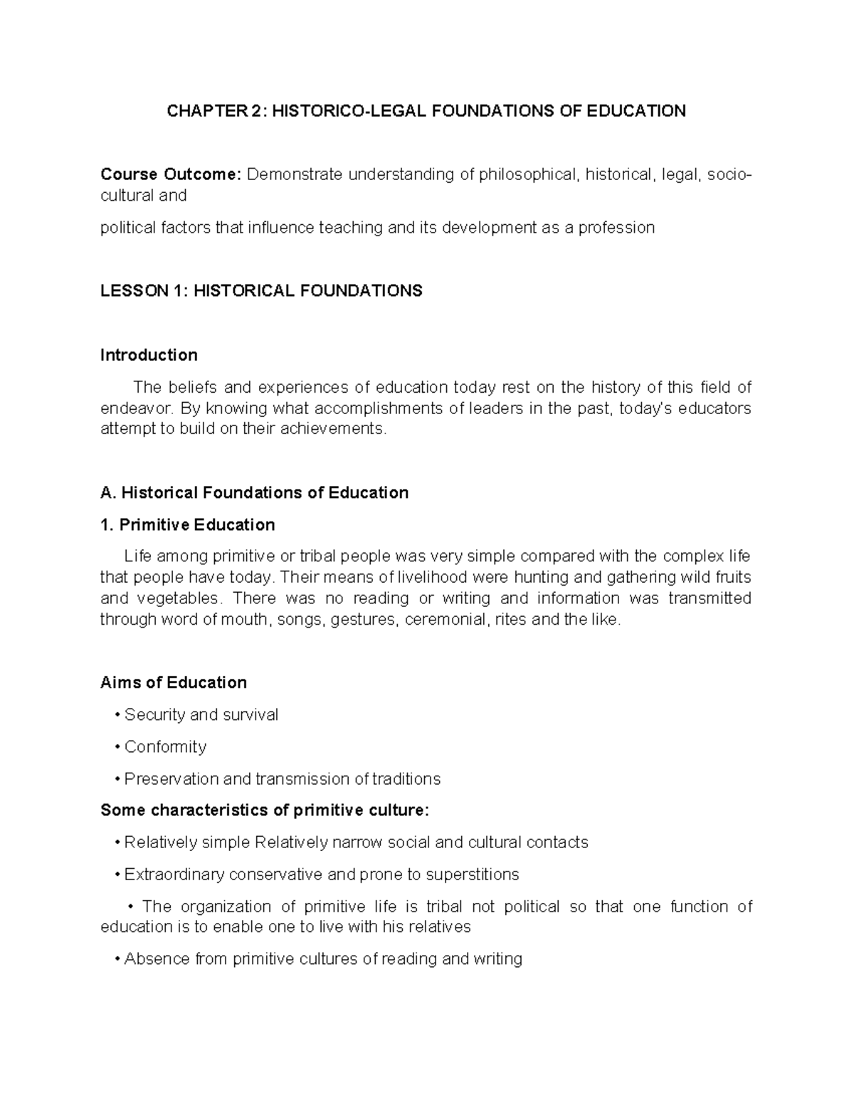 Chapter 2: Lesson 1 - Historical Foundations of Education - Studocu