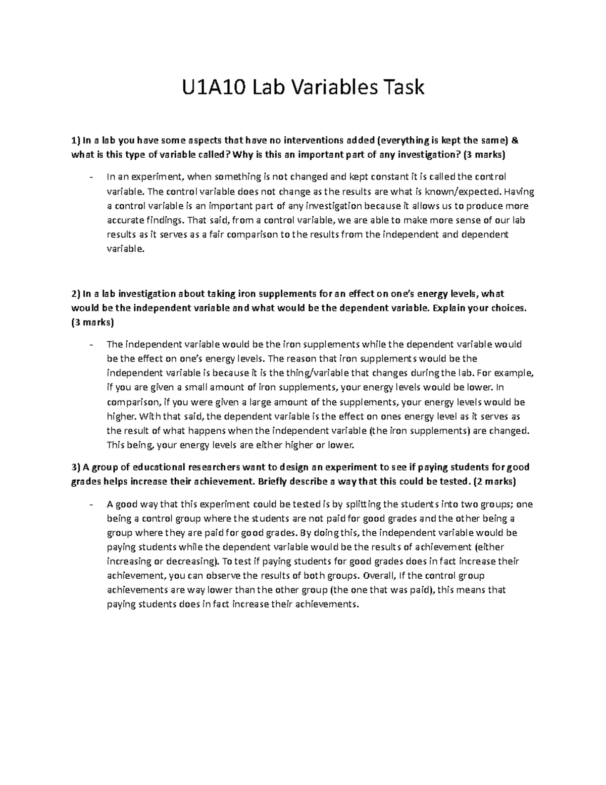 U1A10 Lab Variables Task: Control & Experimental Variables Explained ...