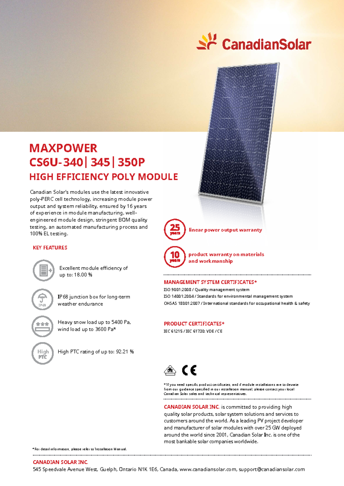 Canadian Solar-Datasheet-Max Power 350W CS6U-P High Efficiency v5 ...