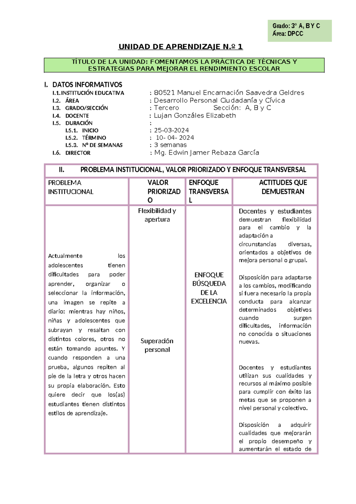 Unidad de Aprendizaje 1 - DPCC 3º: Técnicas y Estrategias de ...
