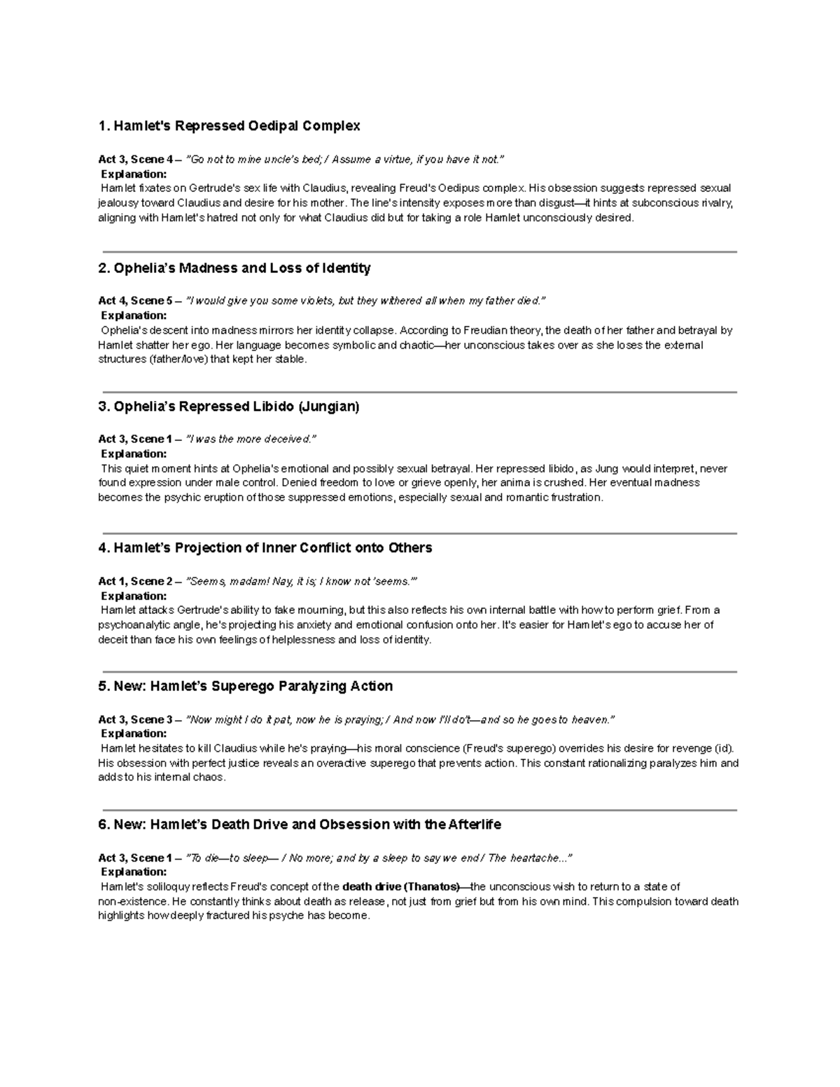 Grade 12 English: Psychoanalytic Themes in Hamlet Analysis - Studocu