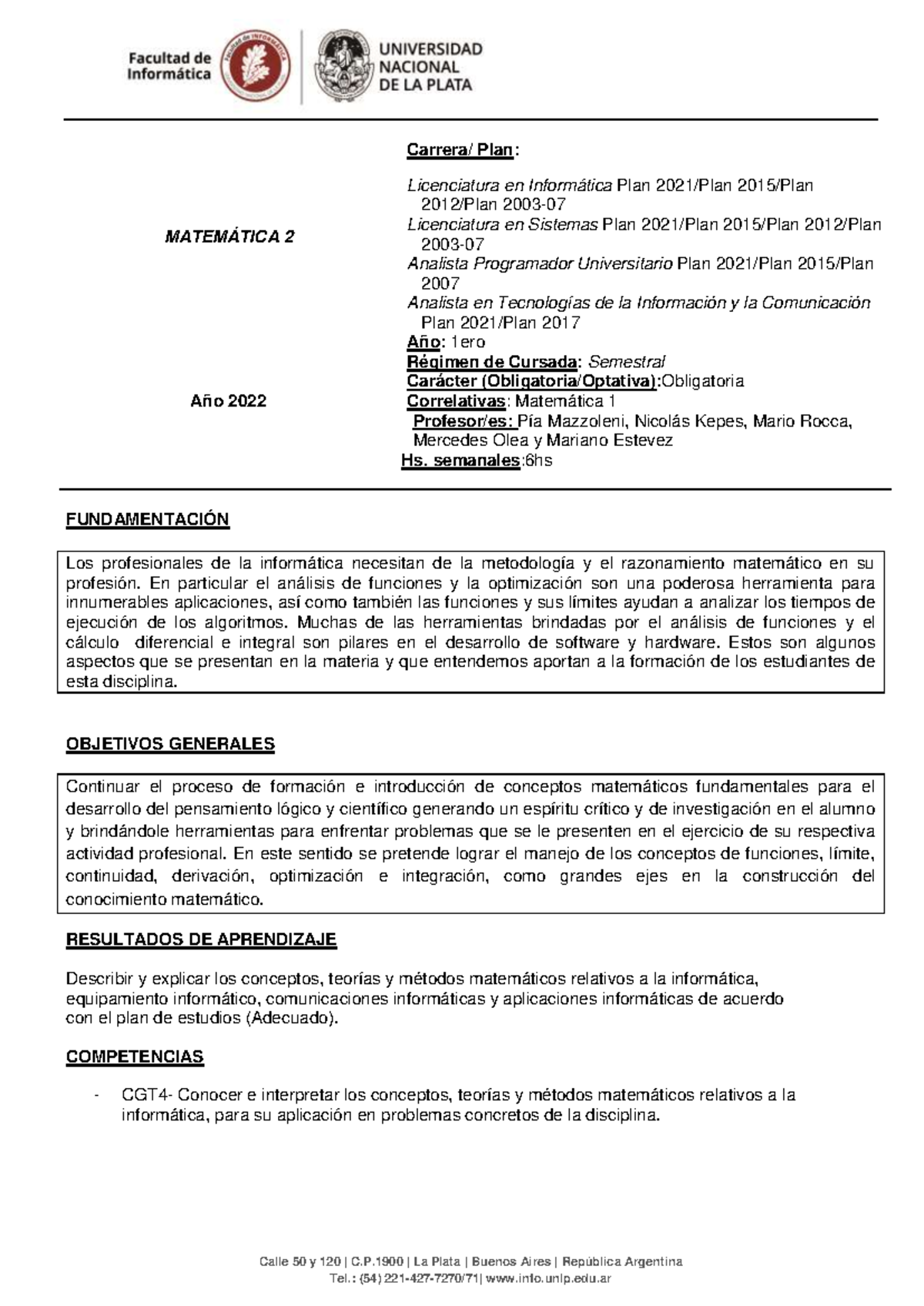 Matemática 2 - Lic. en Informática y Sistemas (2021/2015) - Redictado ...