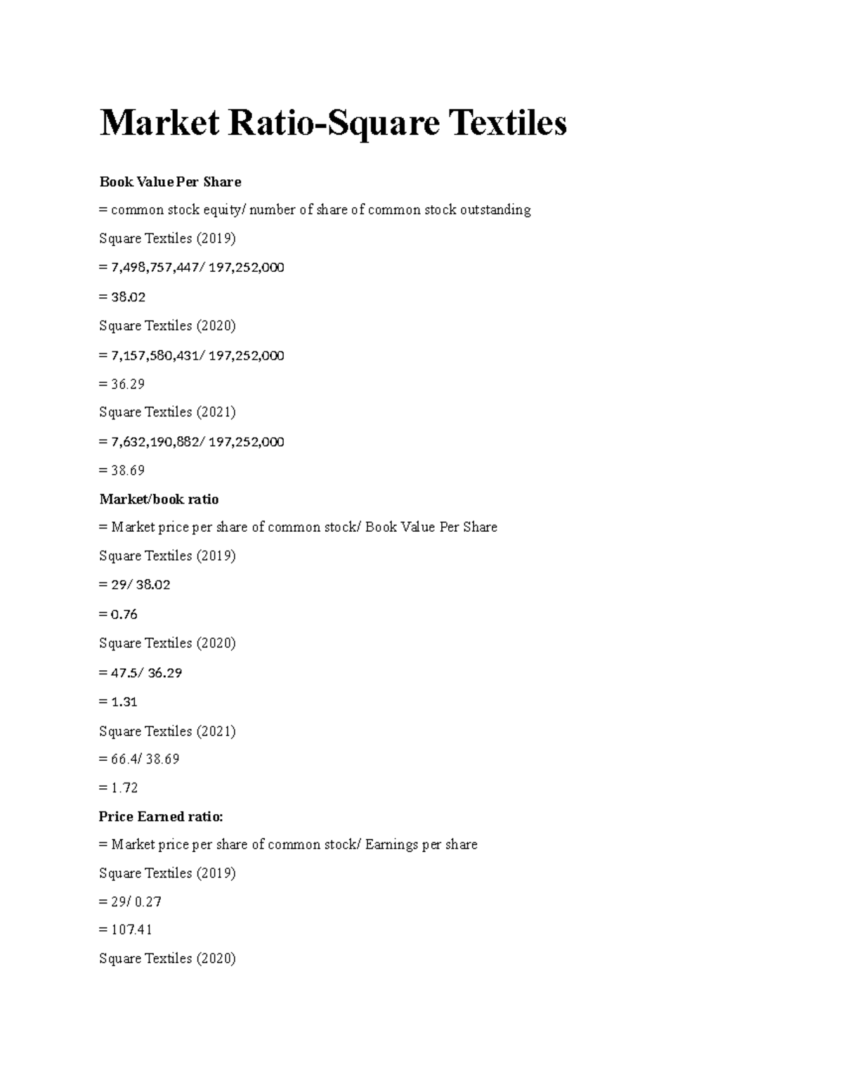FIN 101: Market Analysis of Square Textiles and Beximco Limited - Studocu