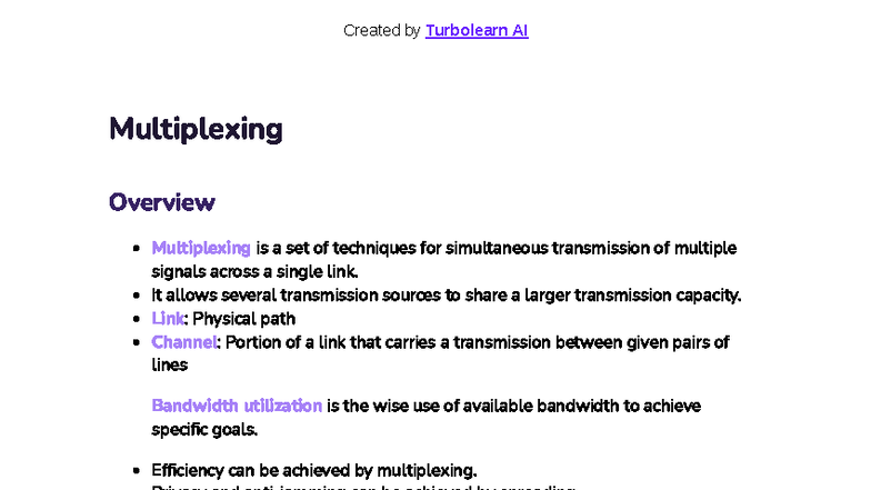 Chapter 3: Multiplexing Techniques Overview (Course Code: AI) - Studocu