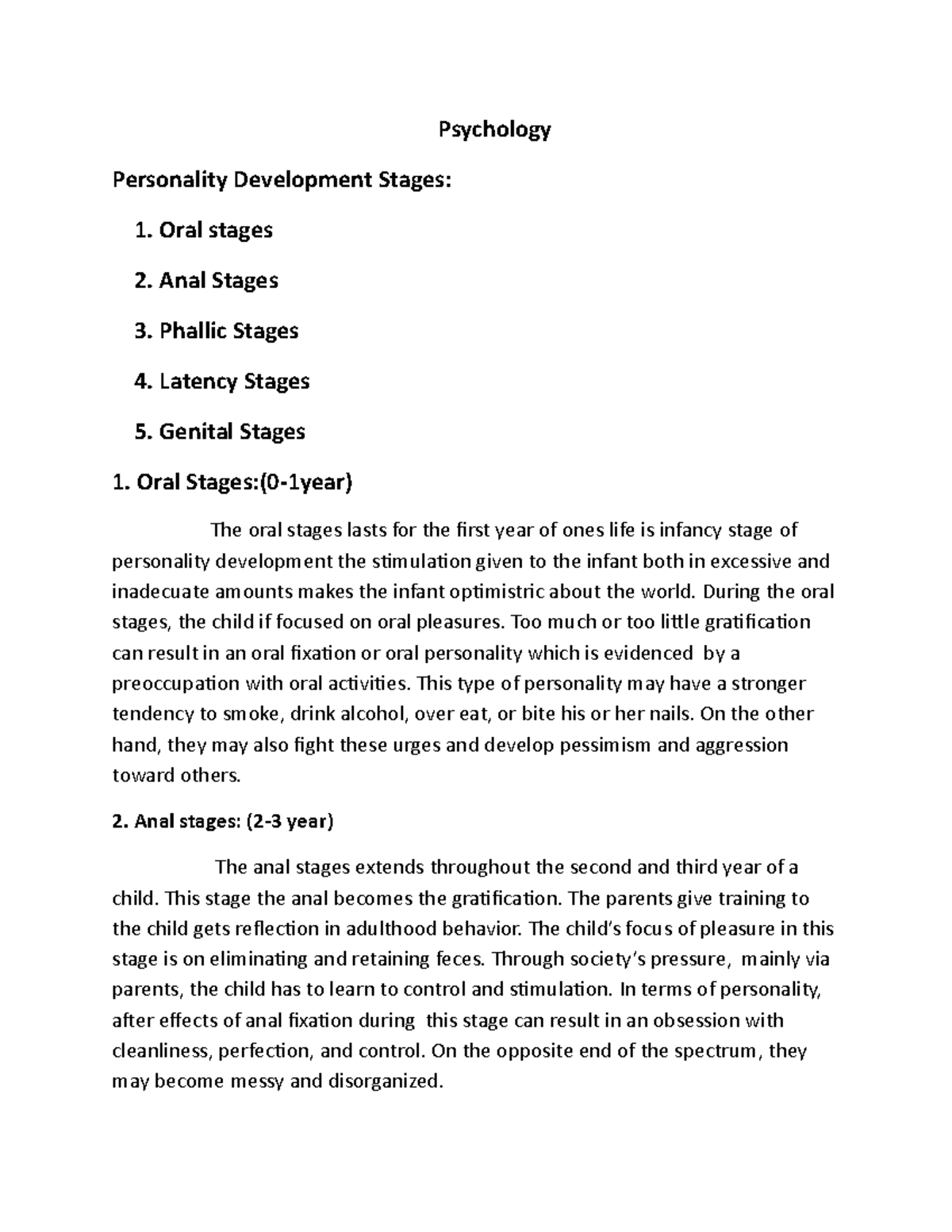 Psychology 101: Stages of Personality Development Explained - Studocu
