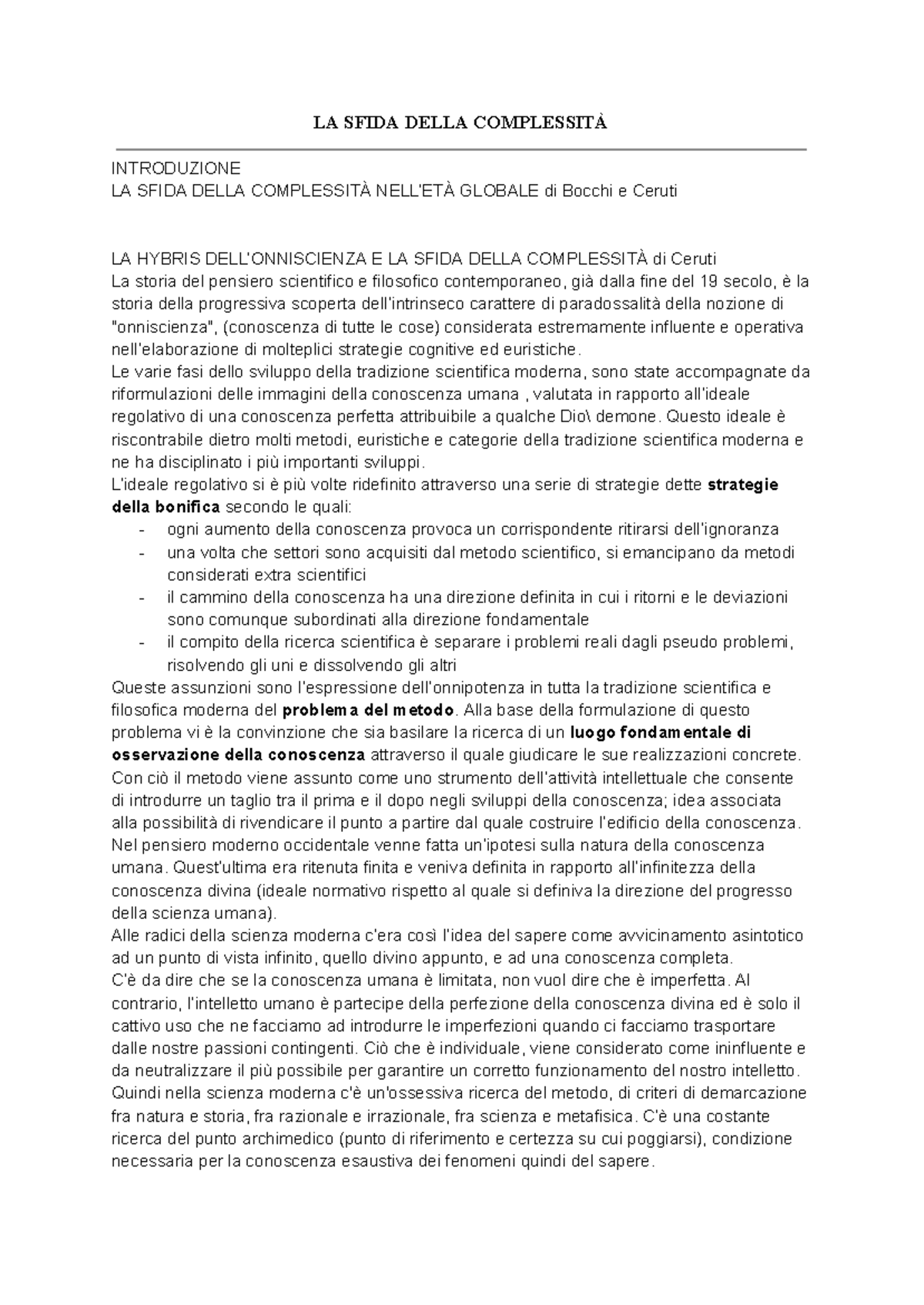 LA SFIDA DELLA COMPLESSITÀ: RIFLESSIONI E ANALISI CONTEMPORANEE - Studocu