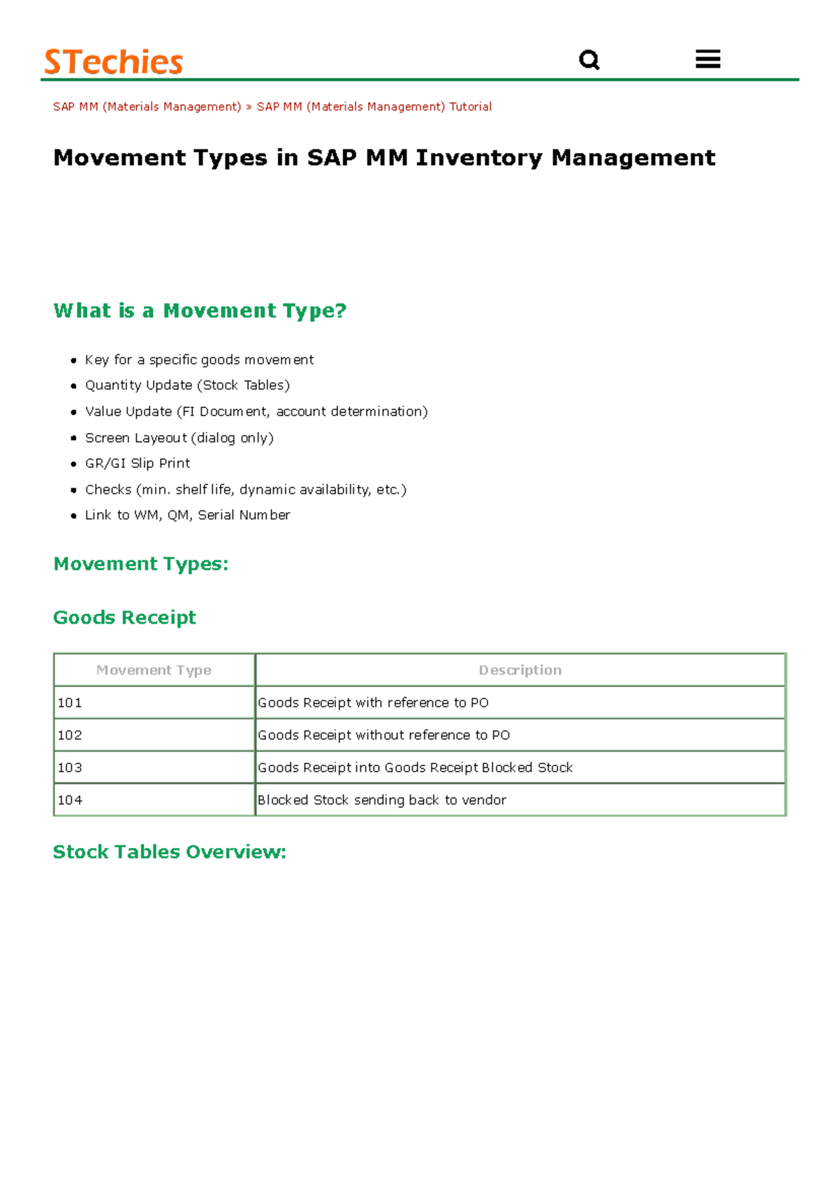 SAP MM Movement Types Overview for Effective Inventory Management - Studocu