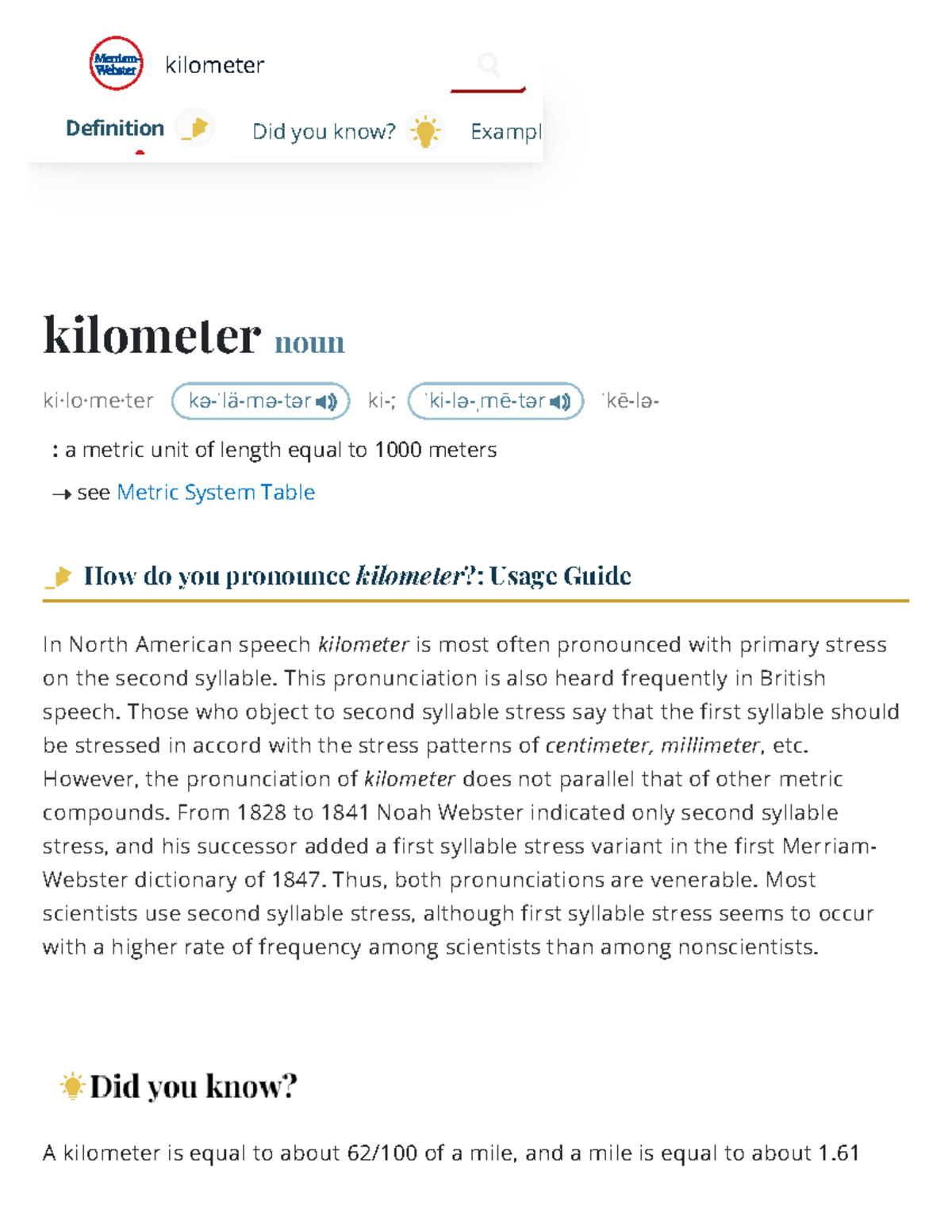 Kahs - Definition of Kilometer: Usage & Pronunciation Guide - Studocu