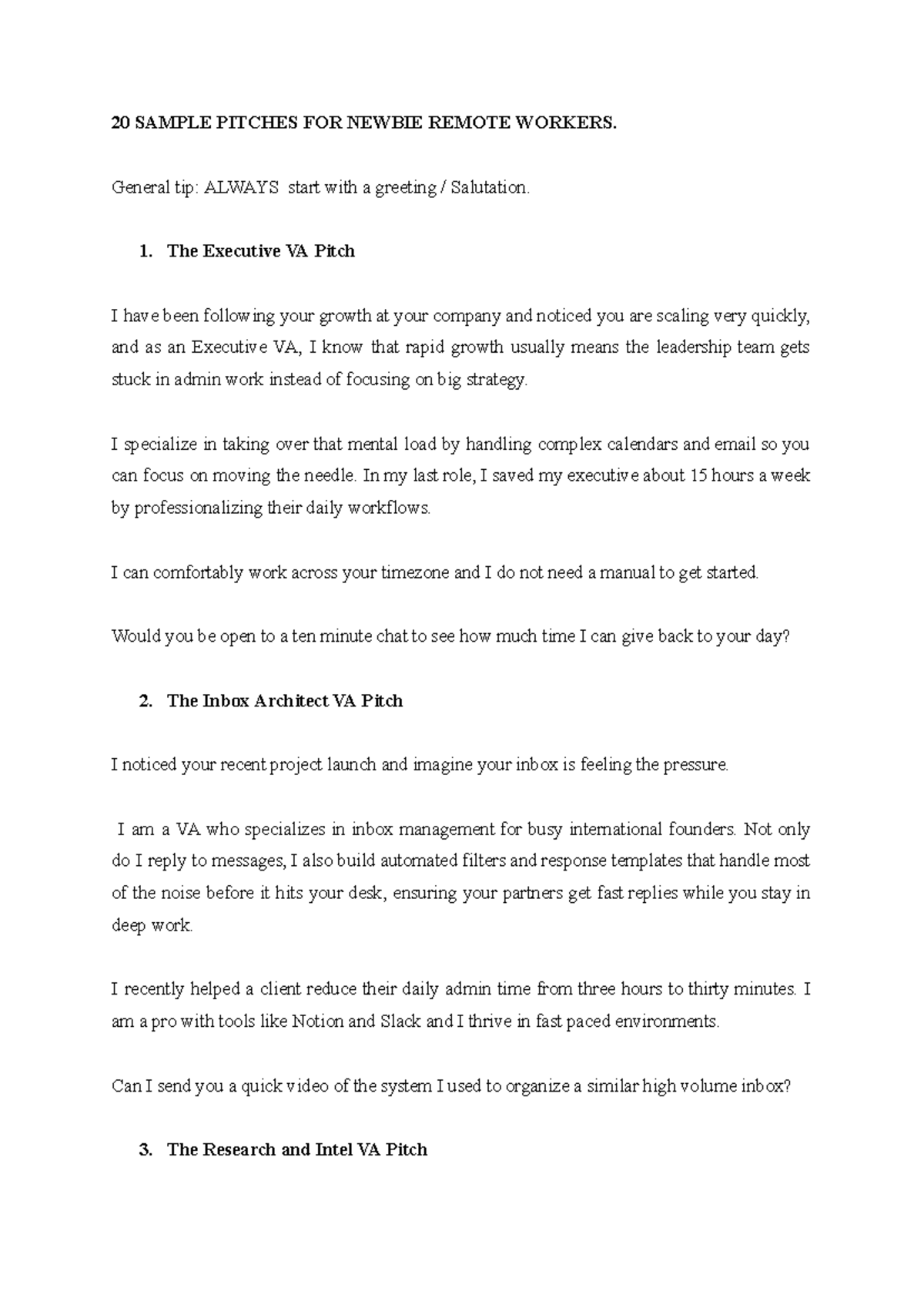 20 Sample Pitches for Newbie Remote Workers: A Guide - Studocu