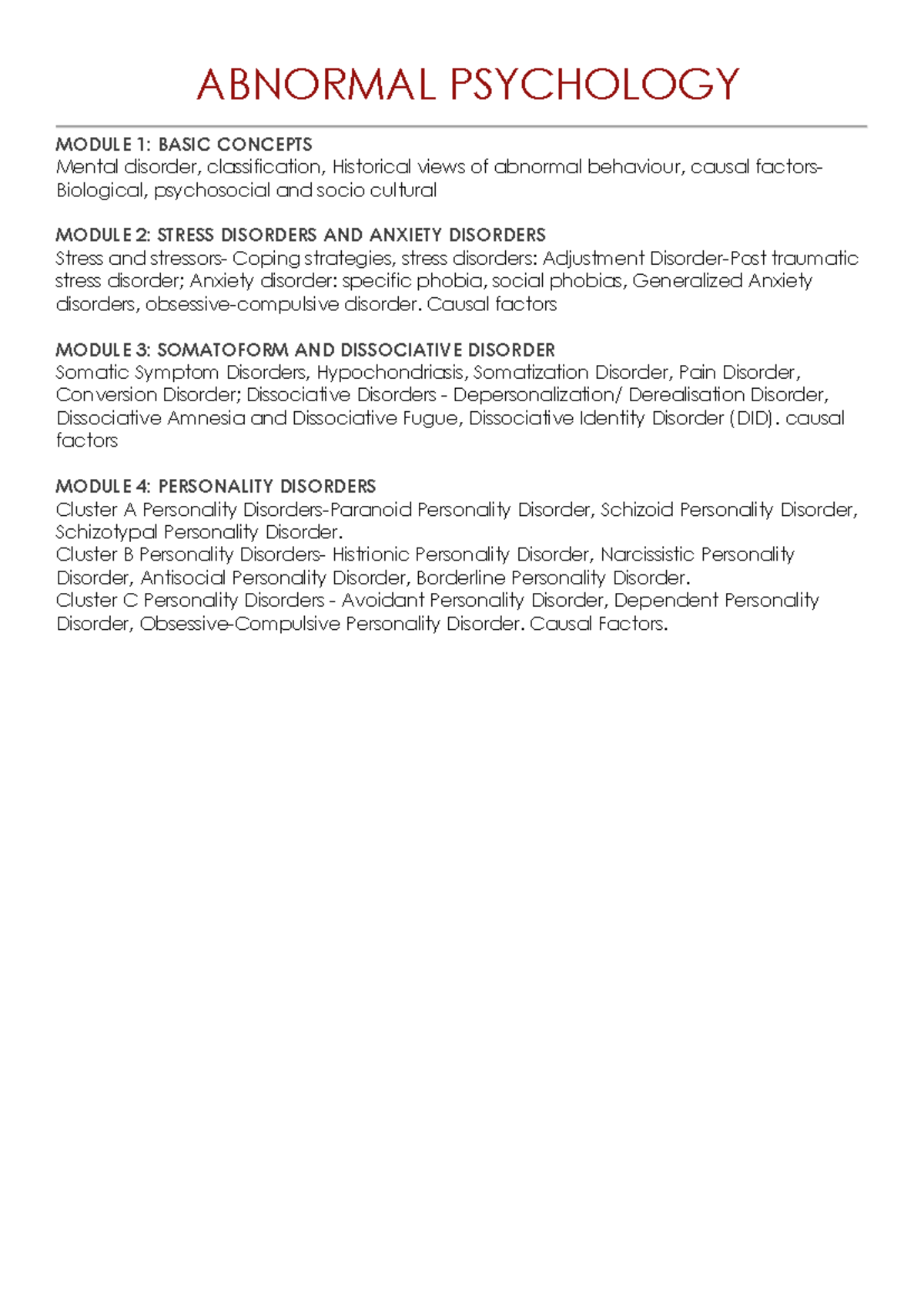 Abnormal Psychology Overview - 5 SEM Course Notes and Concepts - Studocu