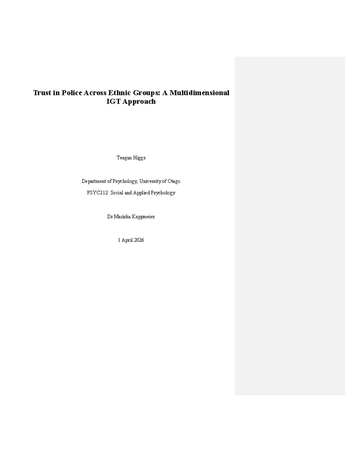PSYC212: Trust in Police Across Ethnic Groups - A Multidimensional IGT ...