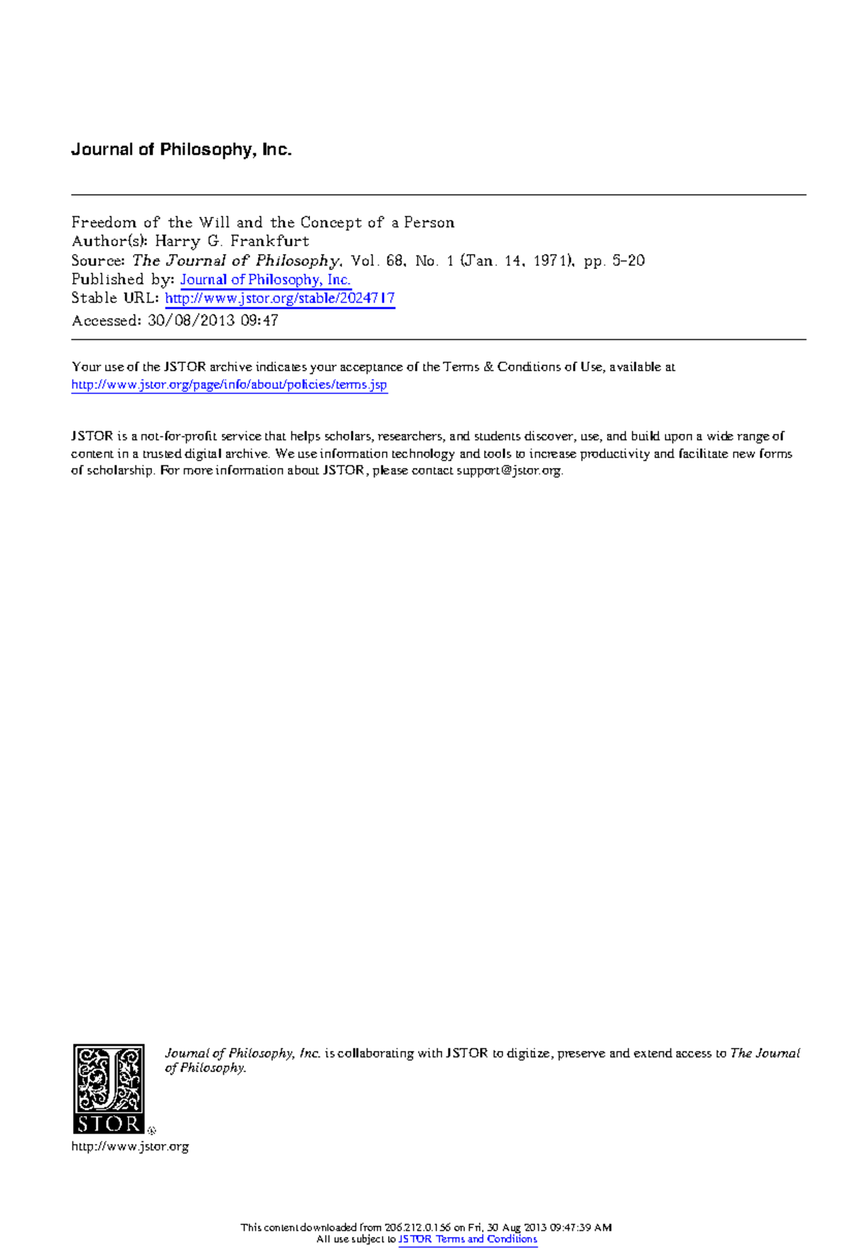 Philosophical Analysis of Freedom of Will and Personhood - Frankfurt ...