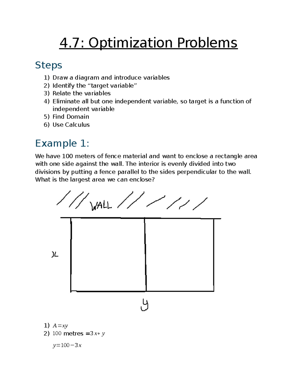 Optimization Problems - 4: Optimization Problems Steps Draw a diagram ...