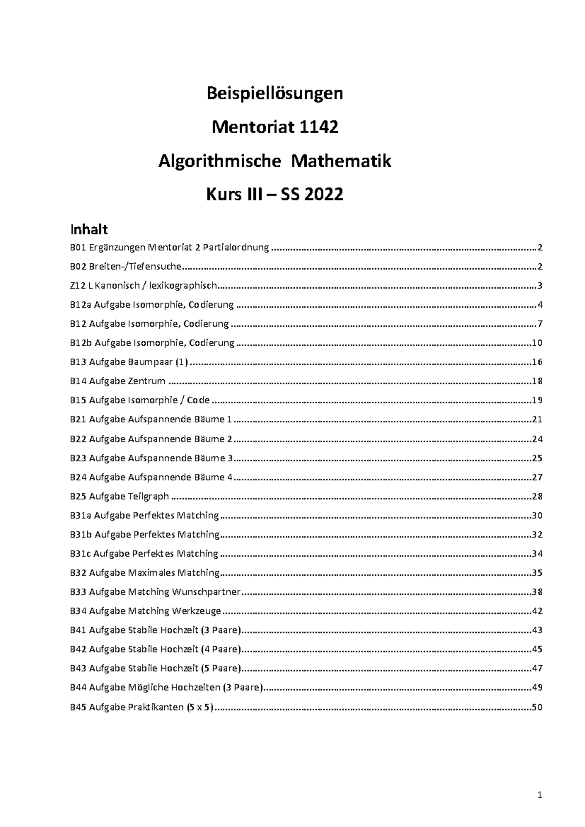 Kurs 1142 - Beispiel Lösungen für Algorithmische Mathematik - Studocu