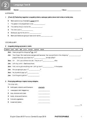 EC A2 Tests - Unit 2 Answer Key and Script - English Class A2 Unit 2 ...