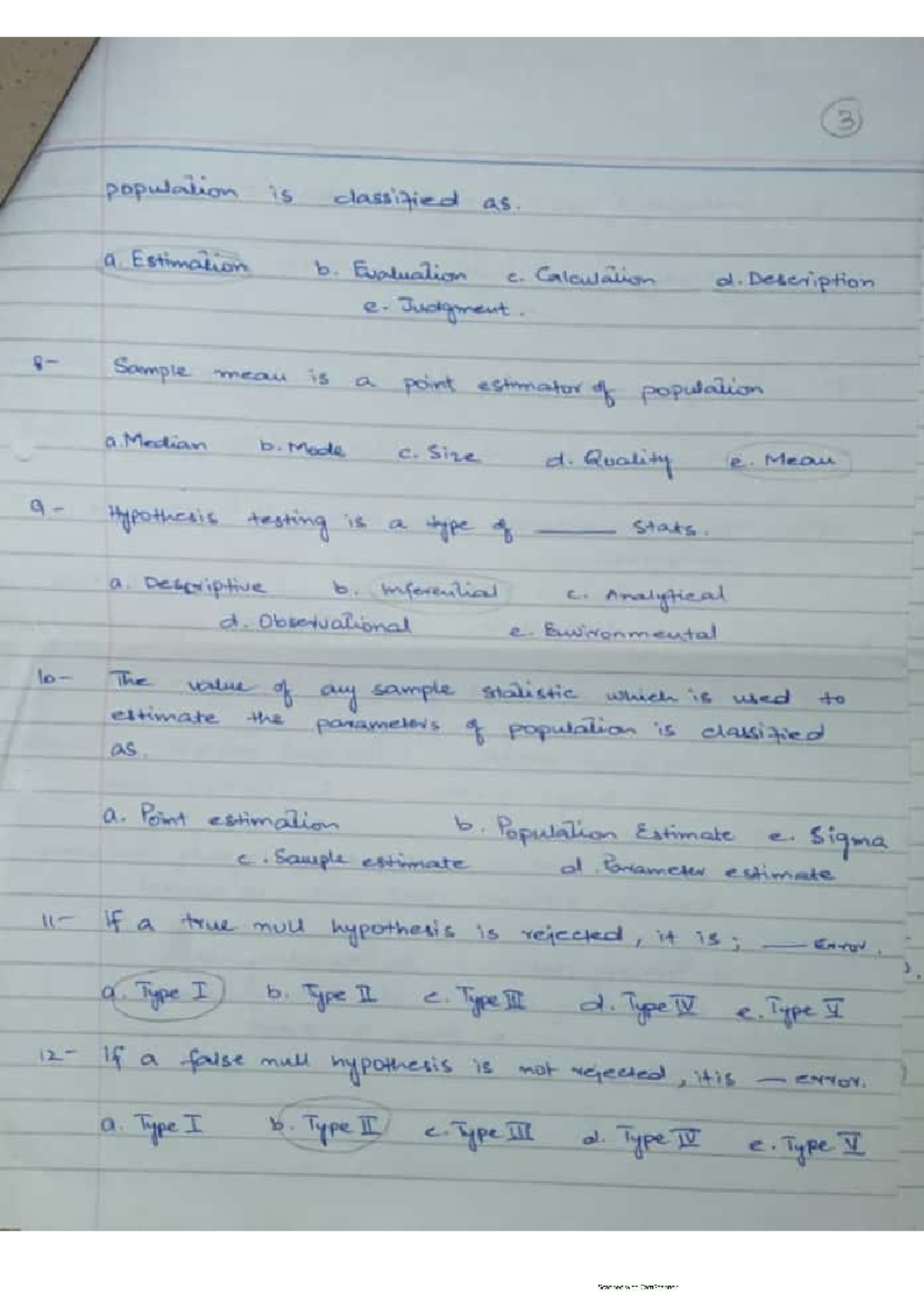 Biostatistics Past Papers Review and Study Guide - 3 population is ...