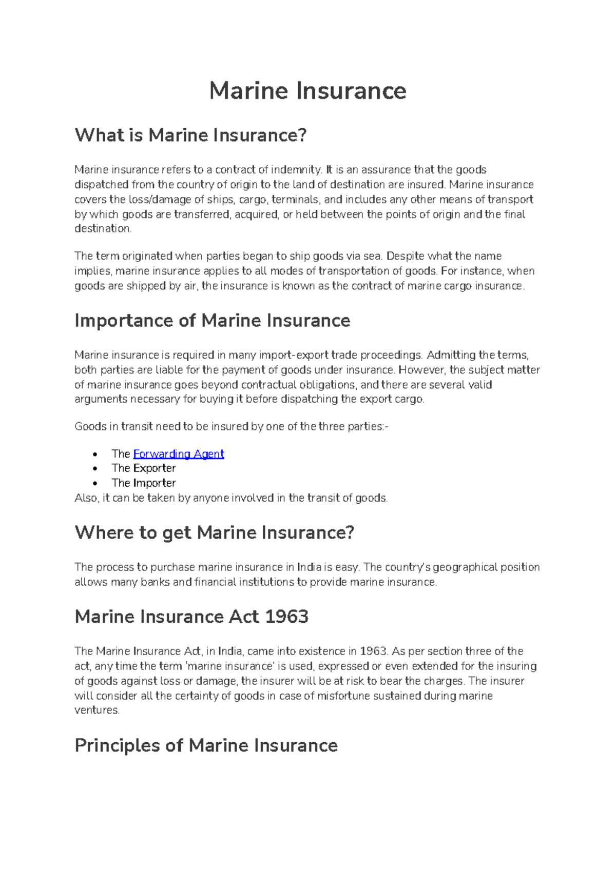 Marine Insurance Overview: Principles, Policies, and Importance - Studocu