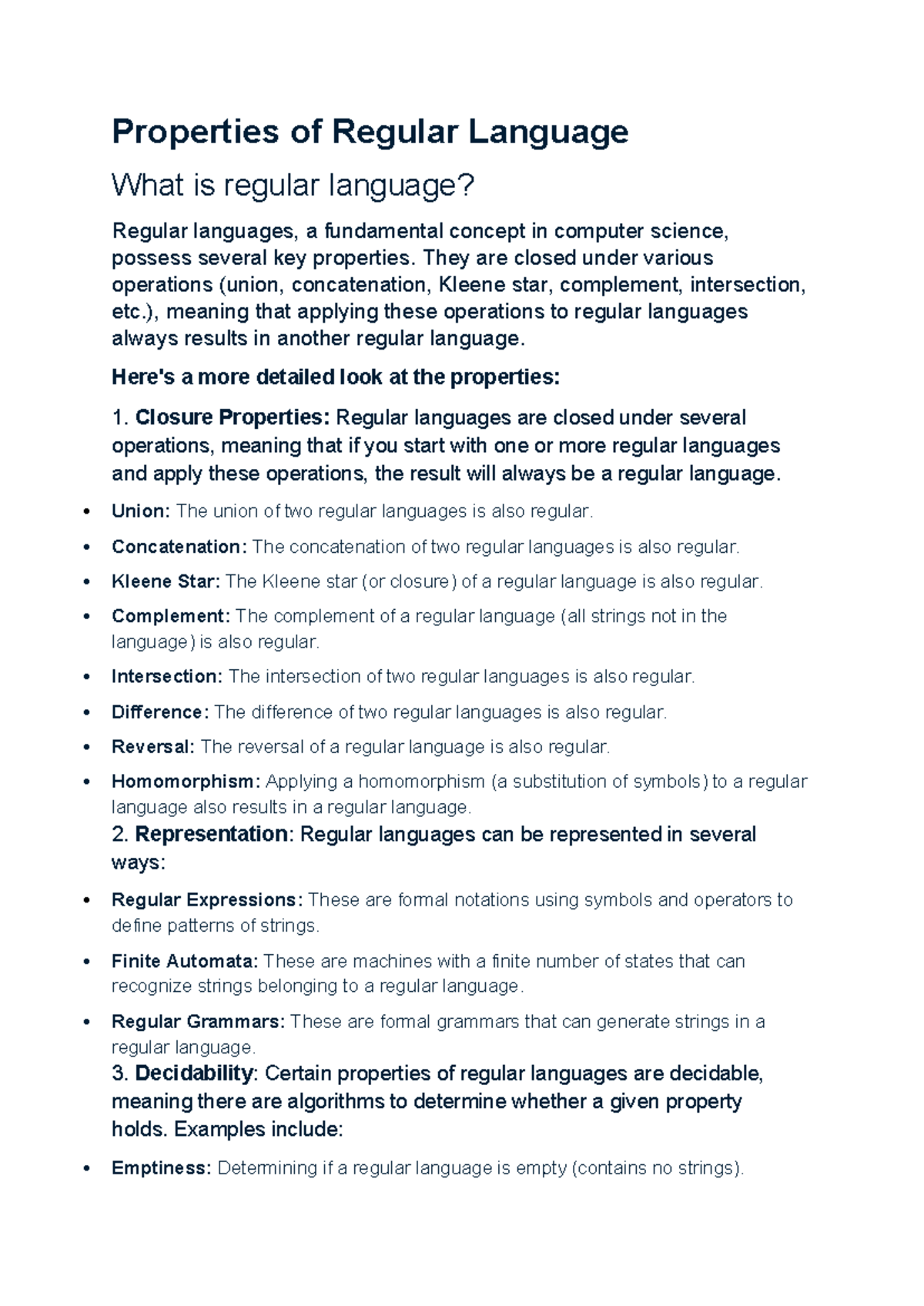 Properties of Regular Languages - CS 101 Lecture Notes - Studocu