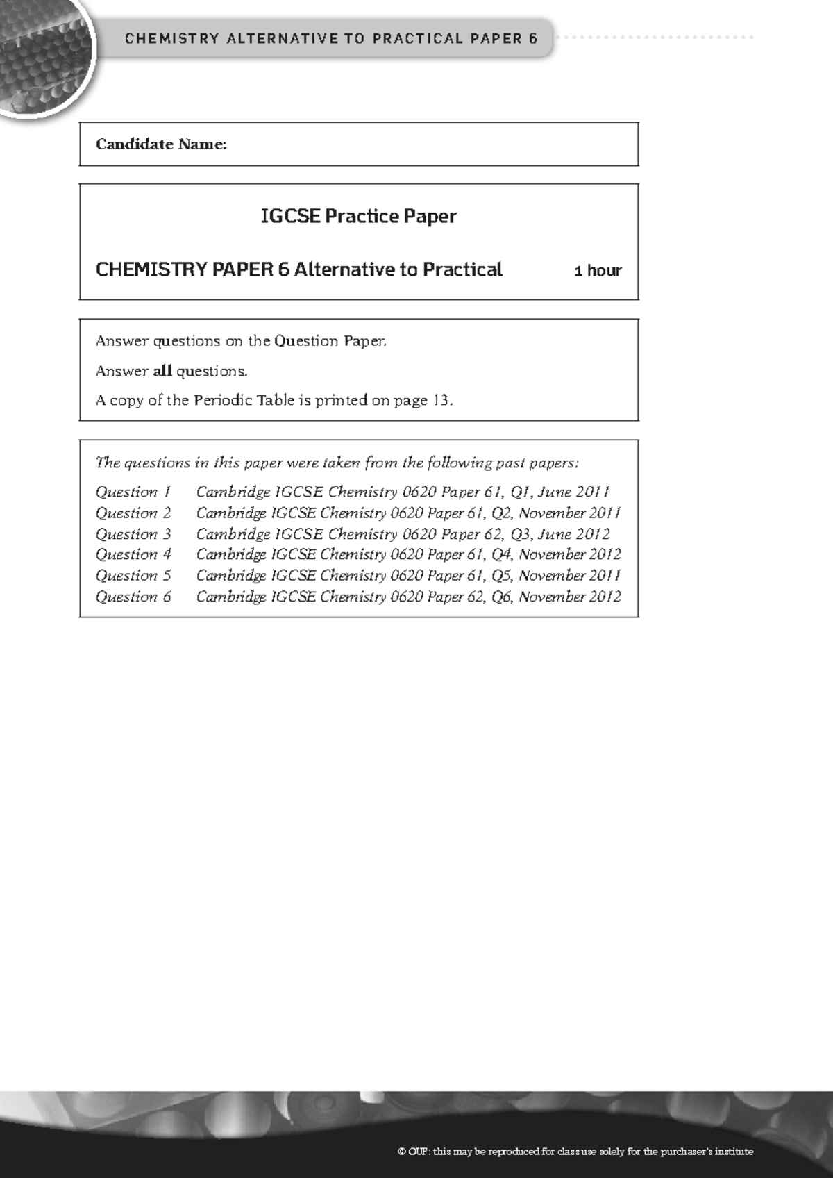 IGCSE Chemistry Paper 6: Alternative to Practical Exam Overview - Studocu