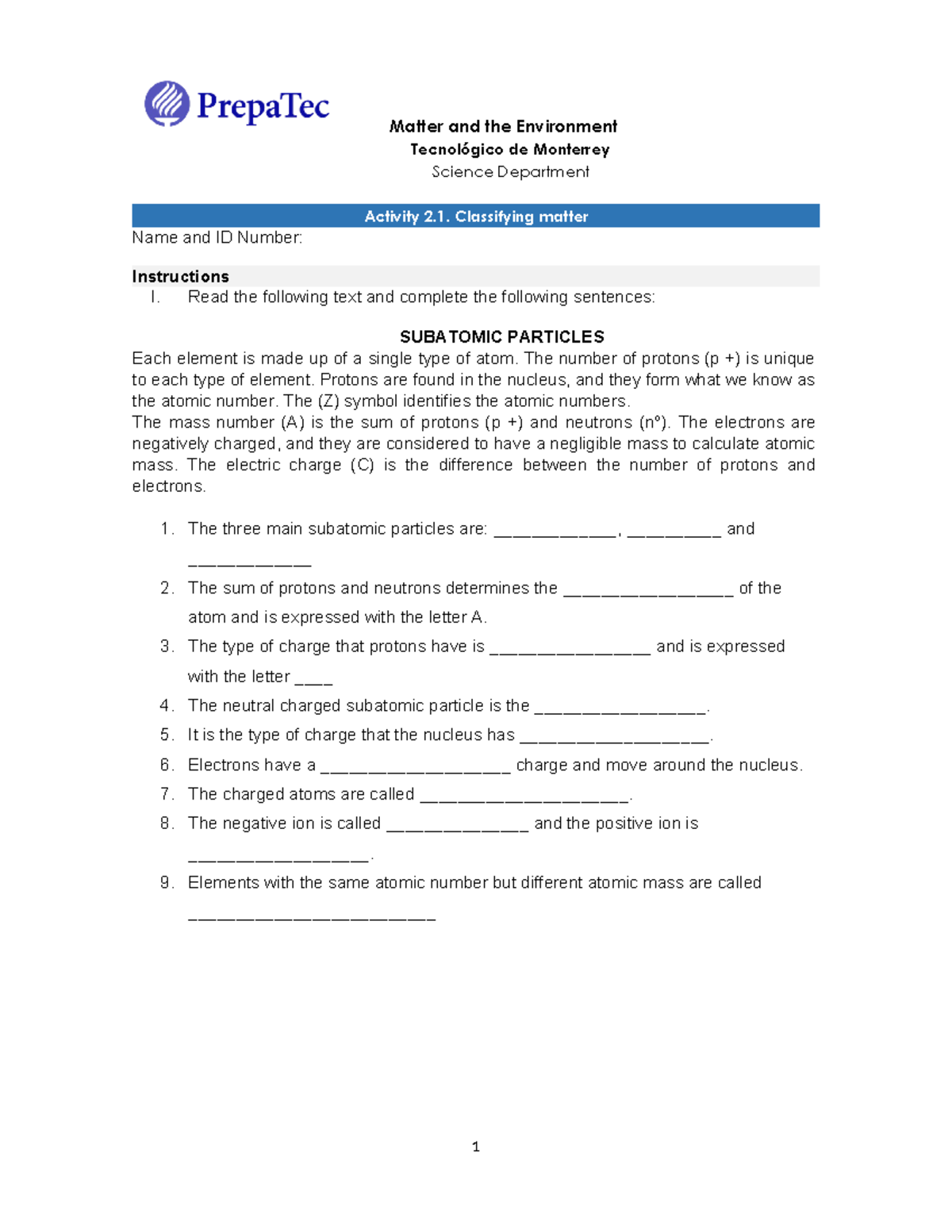 Copia de Activity+3 - examen ciencias - Matter and the Environment ...