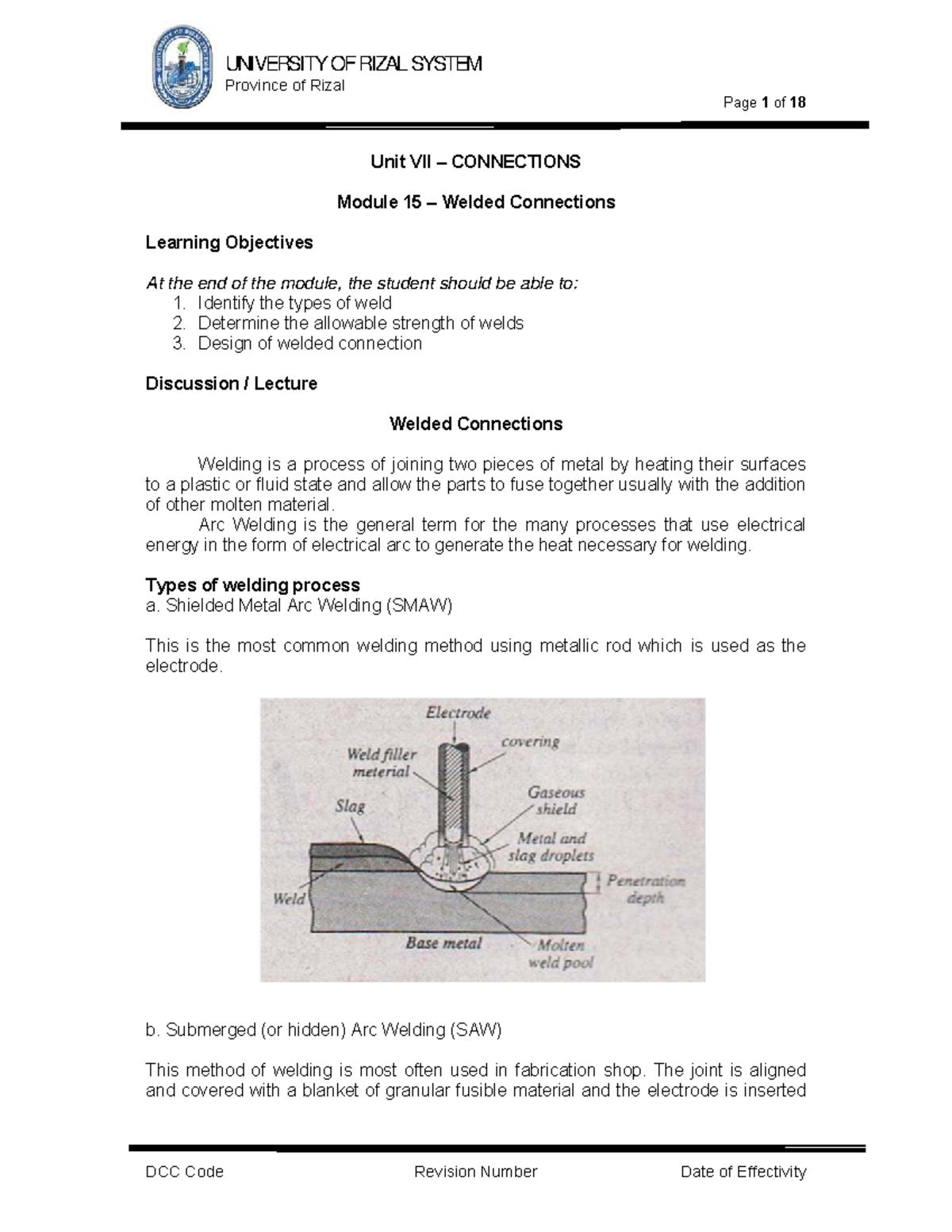 Unit VII Module 15 - Lecture on Welded Connections and Design - Studocu