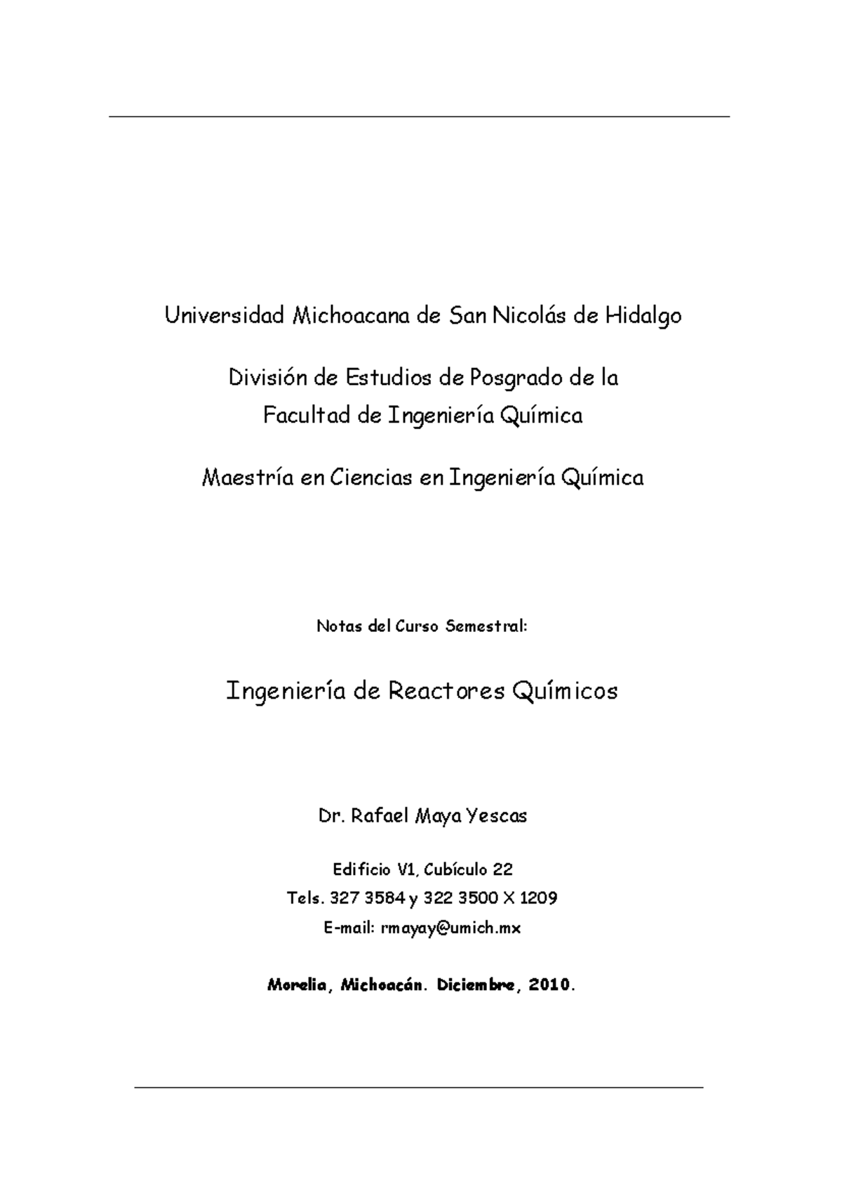 Notas del Curso de Ingeniería de Reactores Químicos - RMY - Document Preview