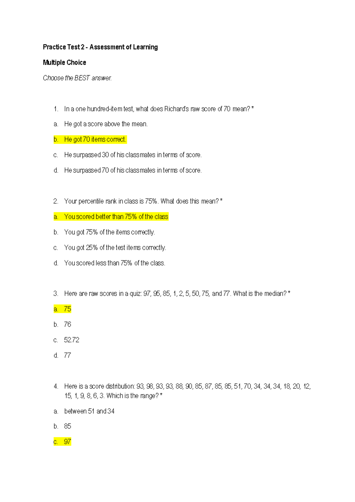 Practice Test 2 - Assessment of Learning Concepts and Scores - Studocu