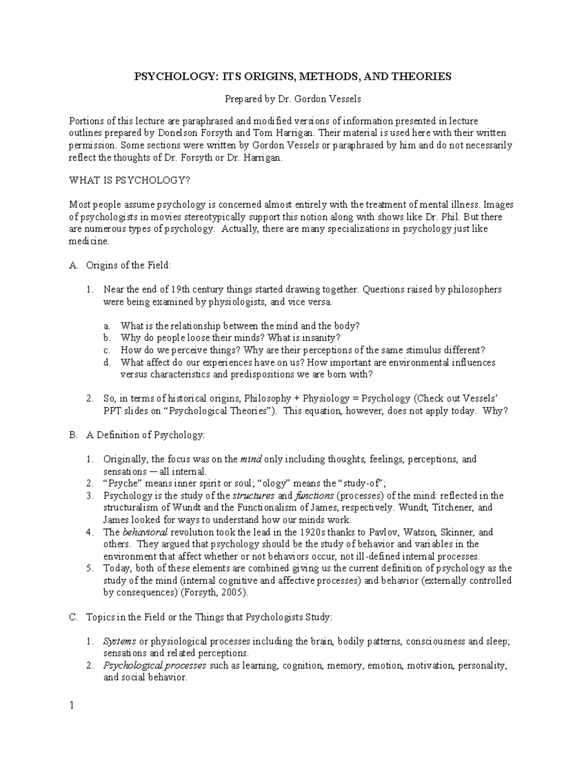 PSY 101: Lecture Notes on Psychology's Origins, Methods, and Theories ...