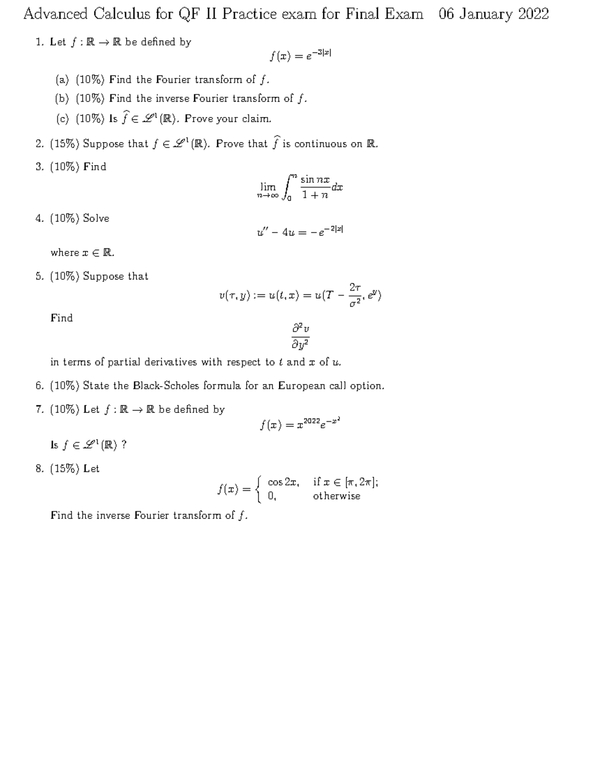 Acqfiifinal 2022010 6 practice - Advanced Calculus for QF II Practice ...