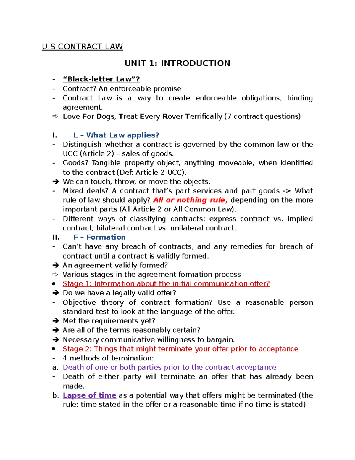U.S. Contract Law: Essential Concepts and Key Principles 101 - Studocu