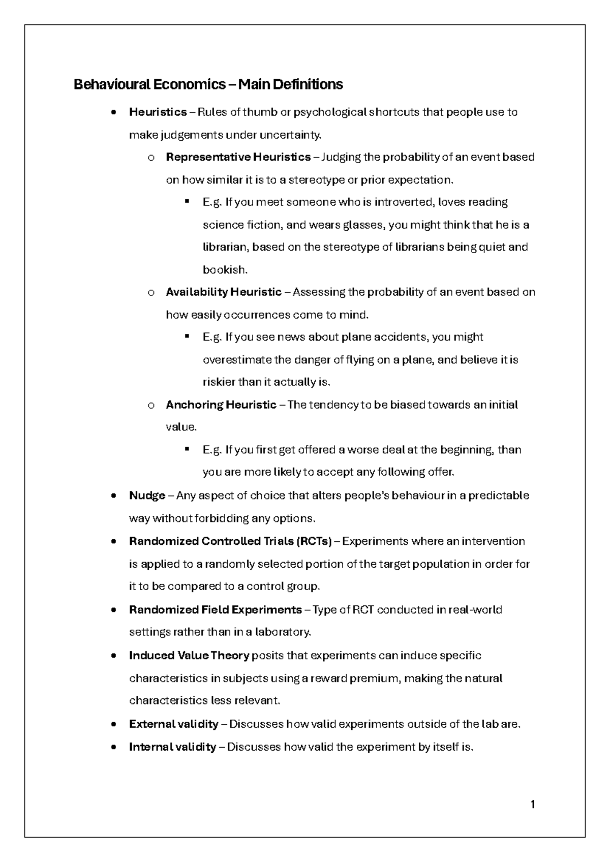Behavioural Economics Notes: Key Concepts and Definitions - Studeersnel