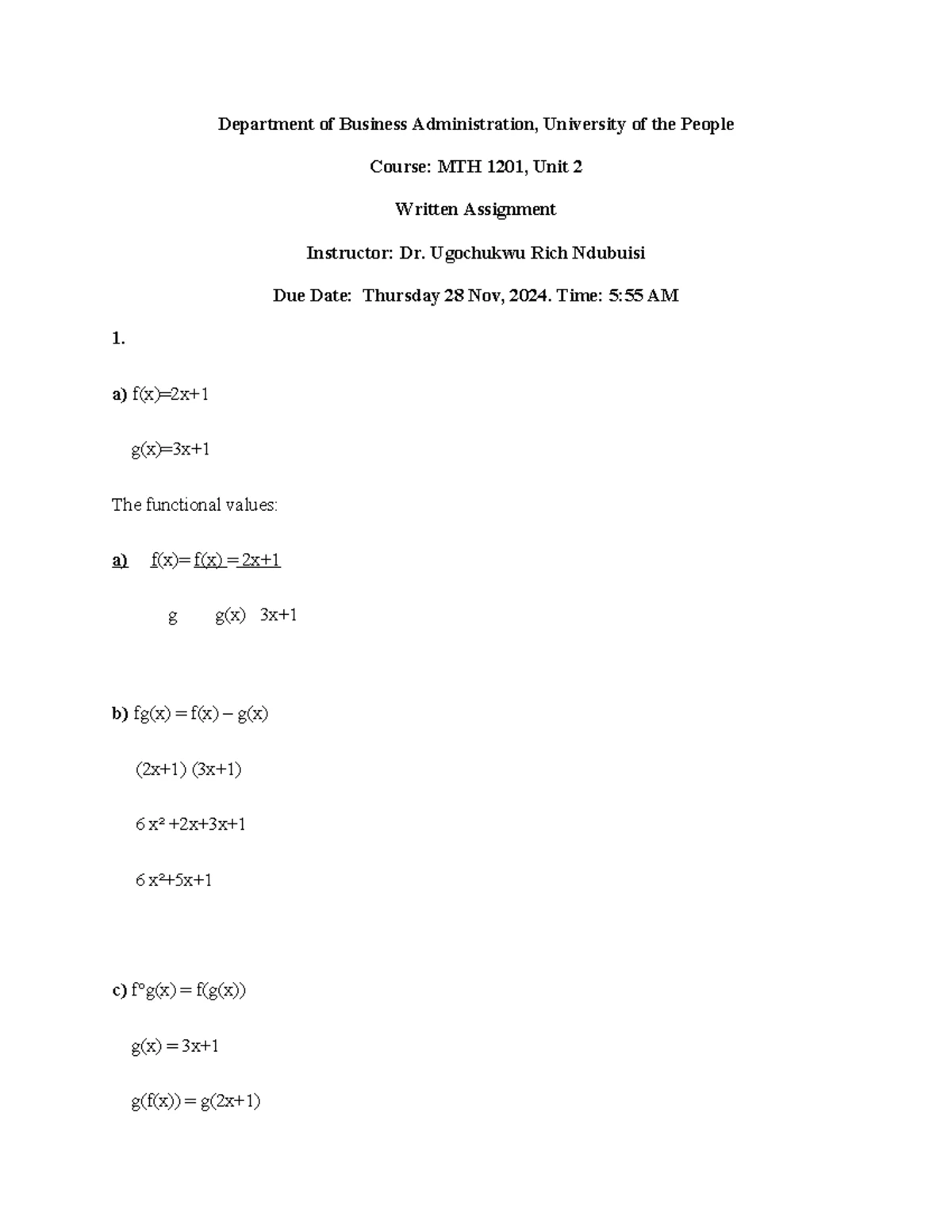 MTH 1201 Unit 6 Written Assignment on Trigonometric Functions & Graphs ...