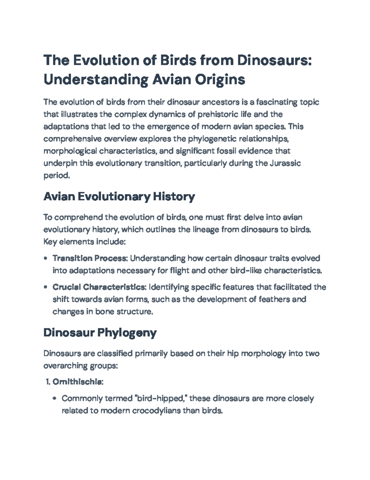 Avian Evolution and Dinosaur Ancestry: Insights into Birds' Origins ...
