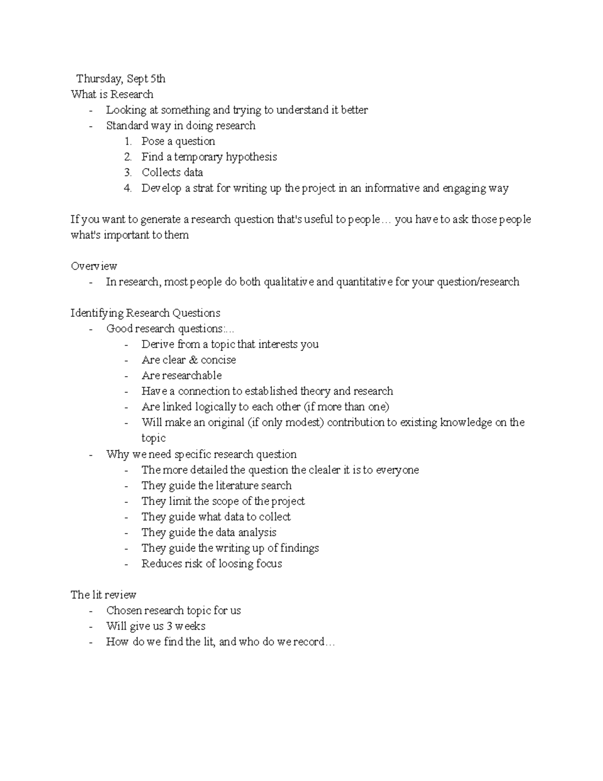 HGEO 399 Notes - Thursday, Sept 5th What is Research Looking at ...