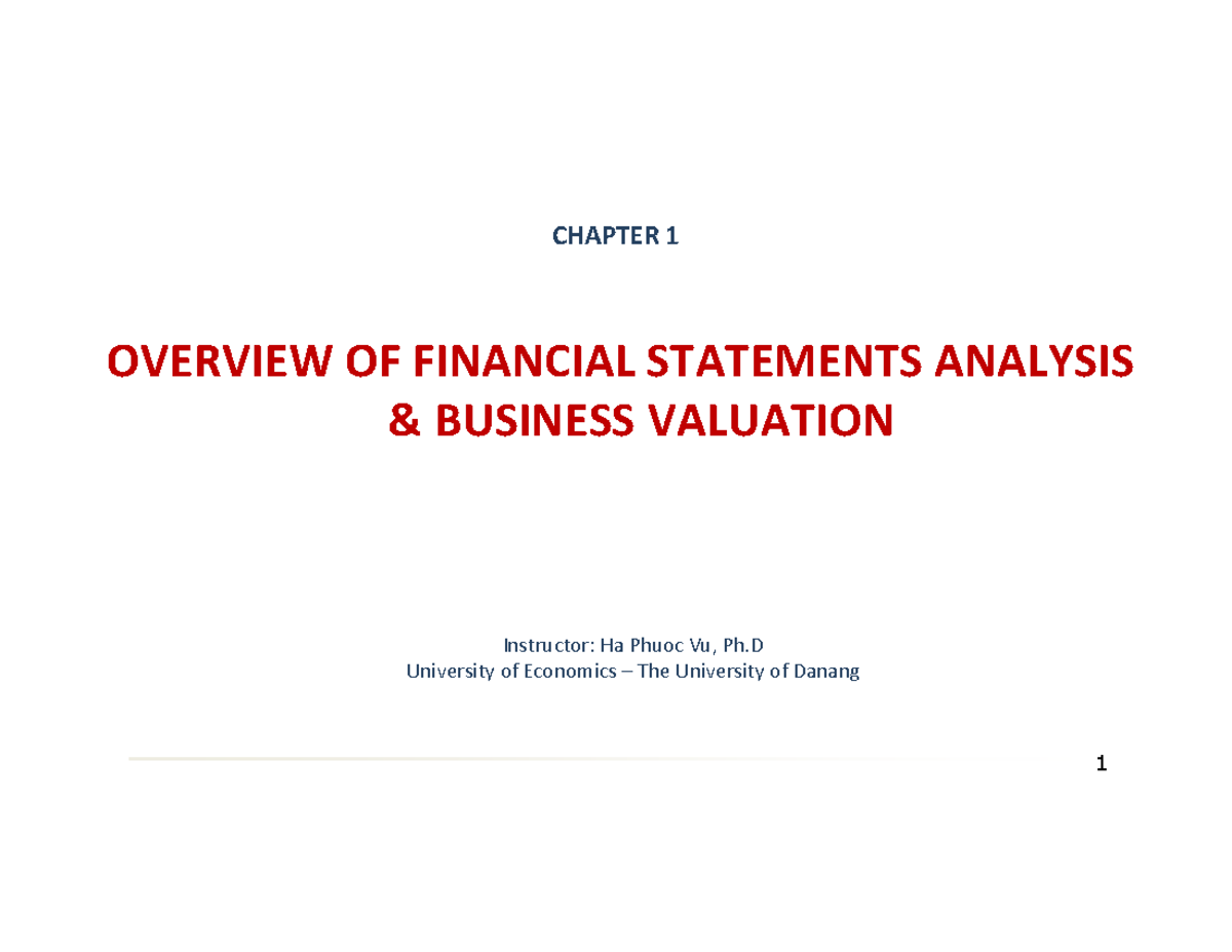 CHAPTER 1: OVERVIEW OF FINANCIAL STATEMENTS ANALYSIS (CORPORATE FINANCE ...