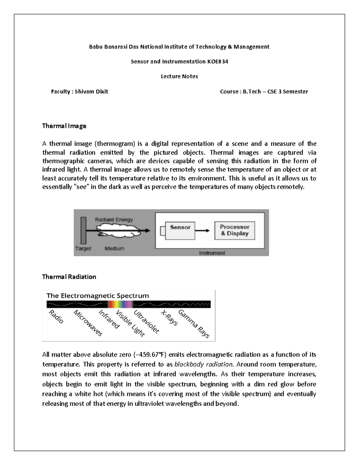 Lecture Notes 8 - Sensor and instrumentation - Babu Banarasi Das ...