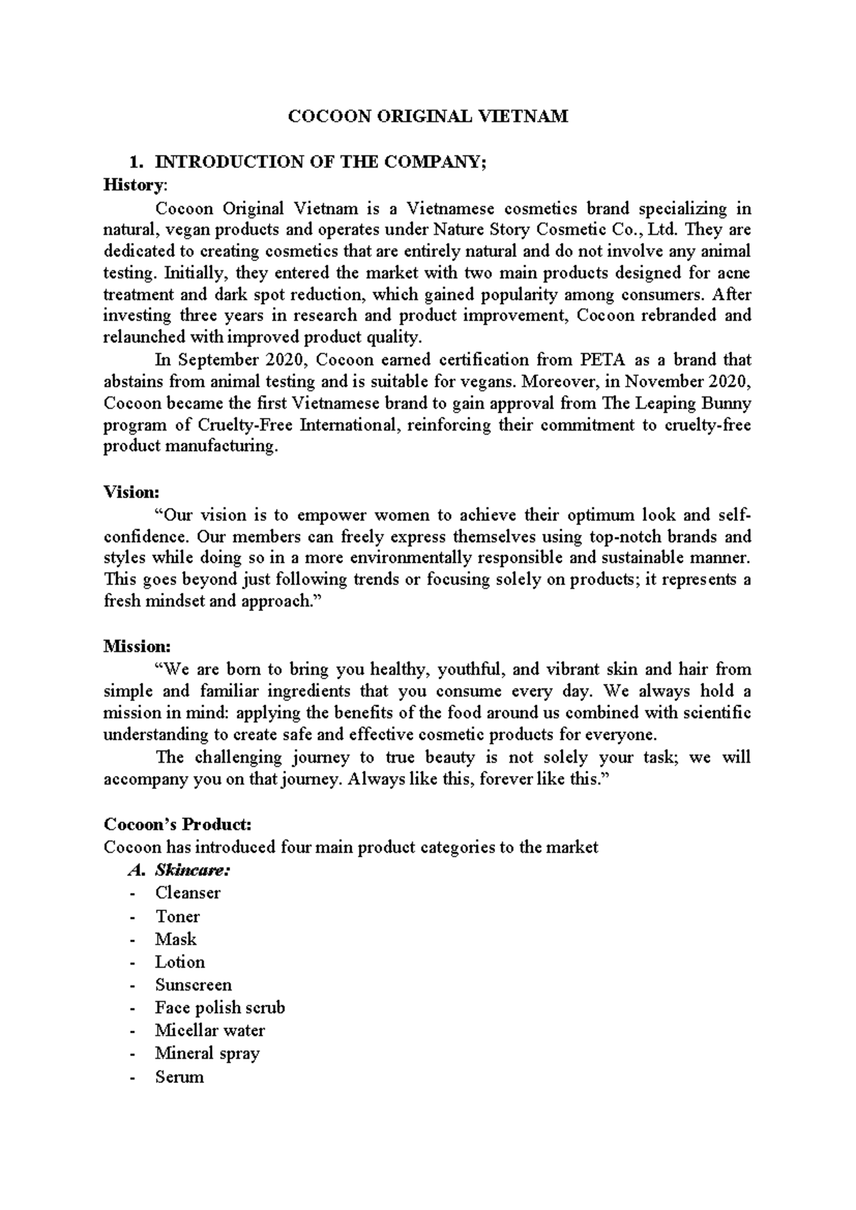 Cocoon Original Vietnam: Insights & Strategies in Vegan Cosmetics - Studocu