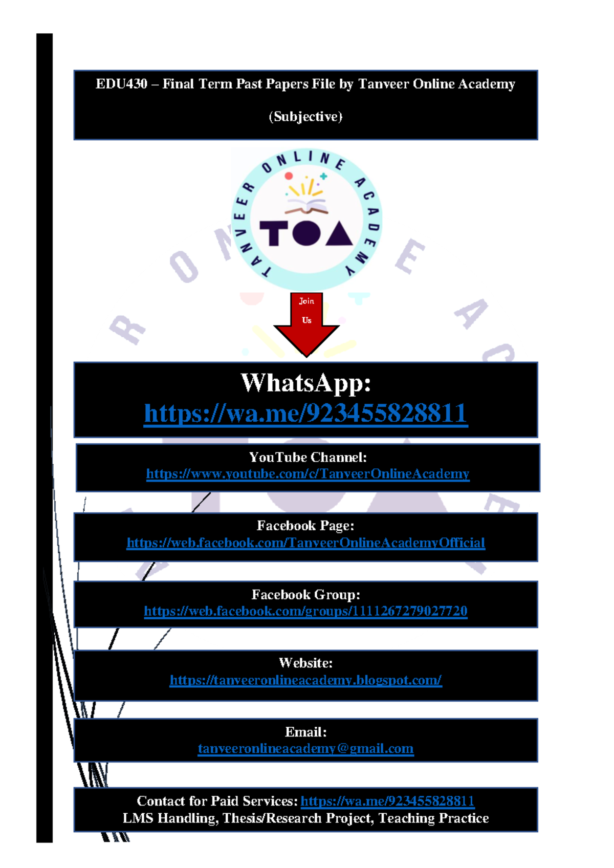 EDU430 – Final Term Subjective Past Papers Compilation by Tanveer - Studocu