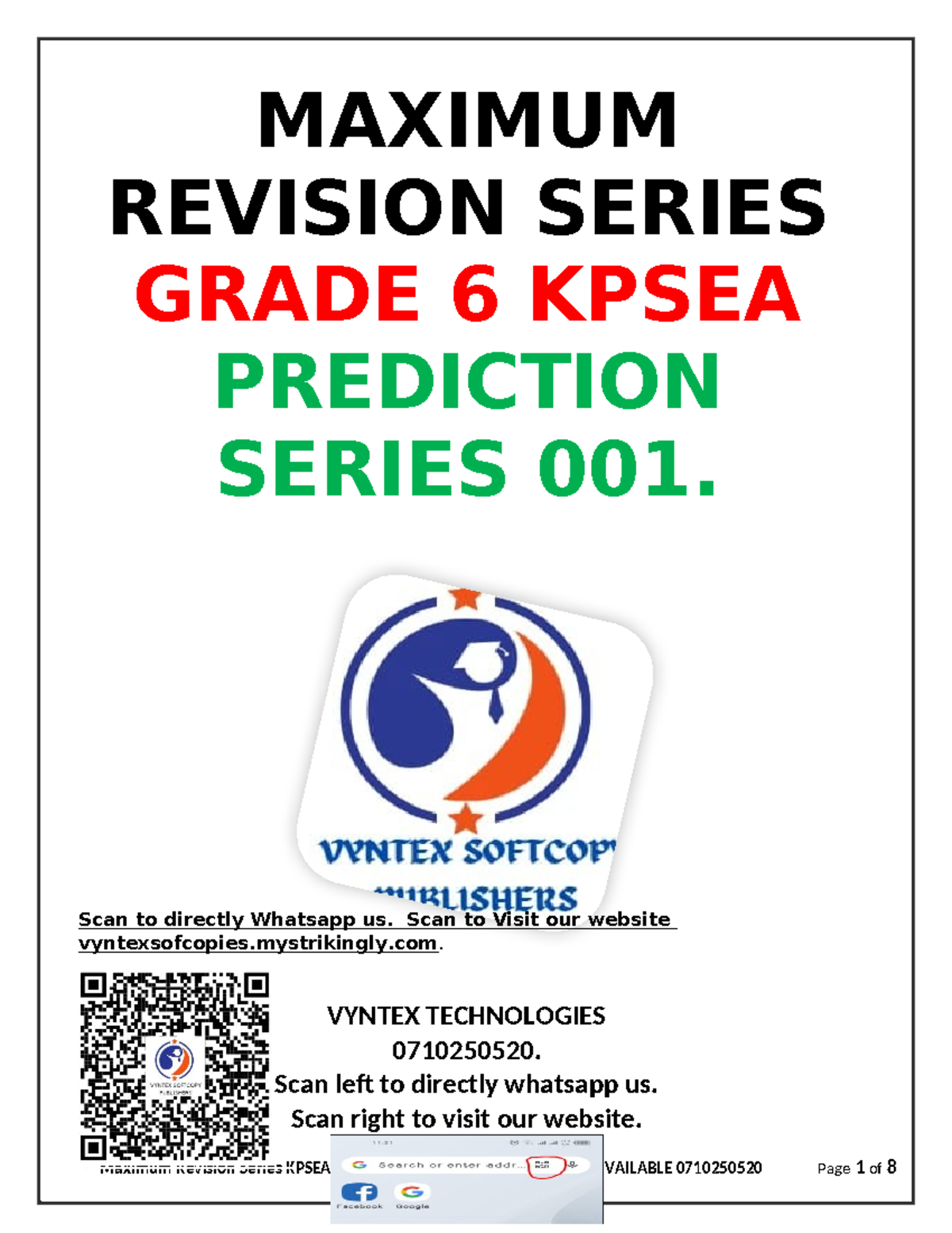 KPSEA GRADE 6 PREDICTION SERIES 001 - INTEGRATED SCIENCE - Studocu